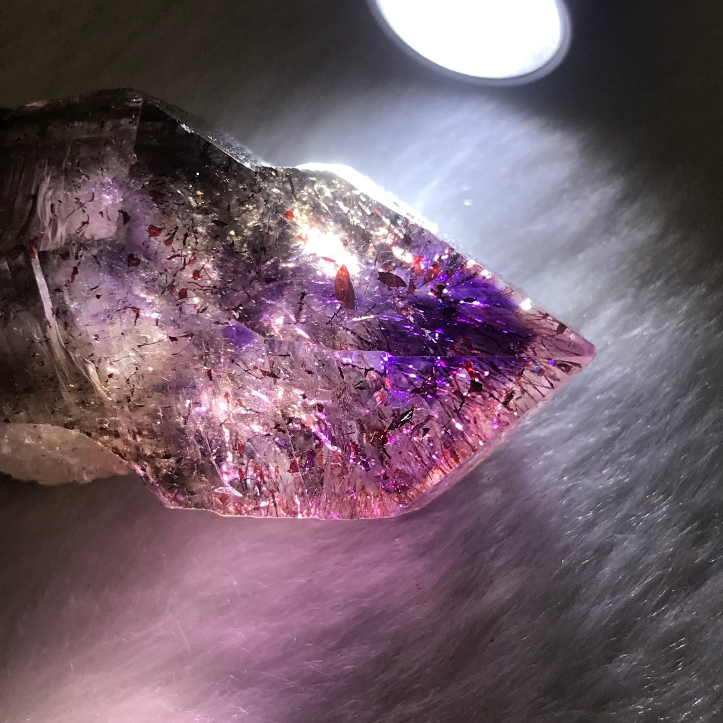 High Quality Super Seven Crystal Rare Scepter 48.9G High Vibration Frequency Raw Stone Powerful Healing For Seven Chakra Amethyst, Quartz, Smoky Quartz, Cacoxenite, Rutile, Goethite And Lepidocrocite