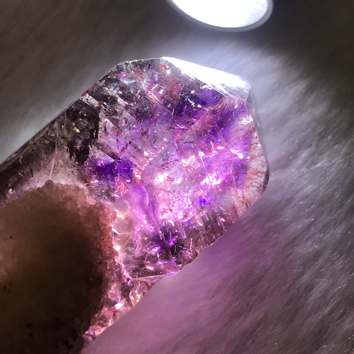 High Quality Super Seven Crystal Rare Scepter 48.9G High Vibration Frequency Raw Stone Powerful Healing For Seven Chakra Amethyst, Quartz, Smoky Quartz, Cacoxenite, Rutile, Goethite And Lepidocrocite