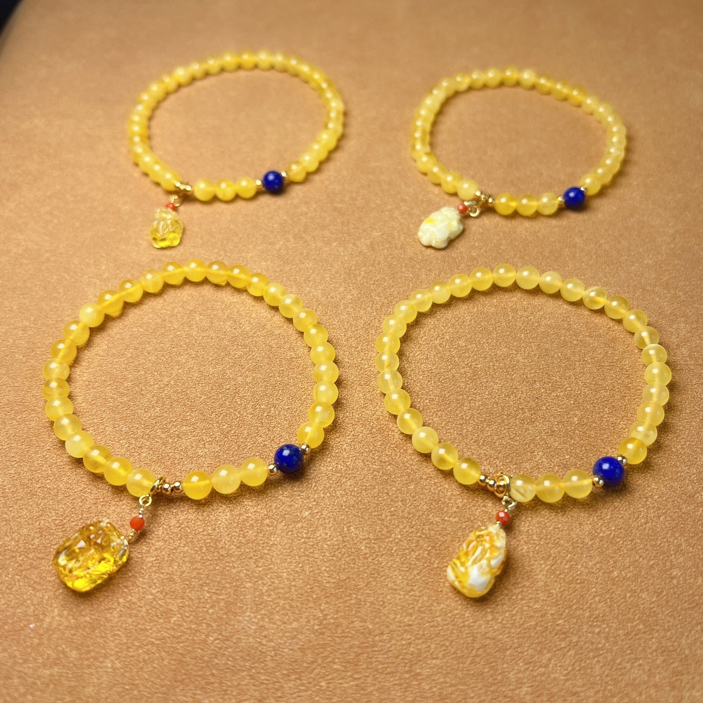 Genuine Amber Bracelet With Mini Pixiu Pendant | Lucky Stone Of Aries Gemini Leo Virgo | One Of A Kind Jewelry