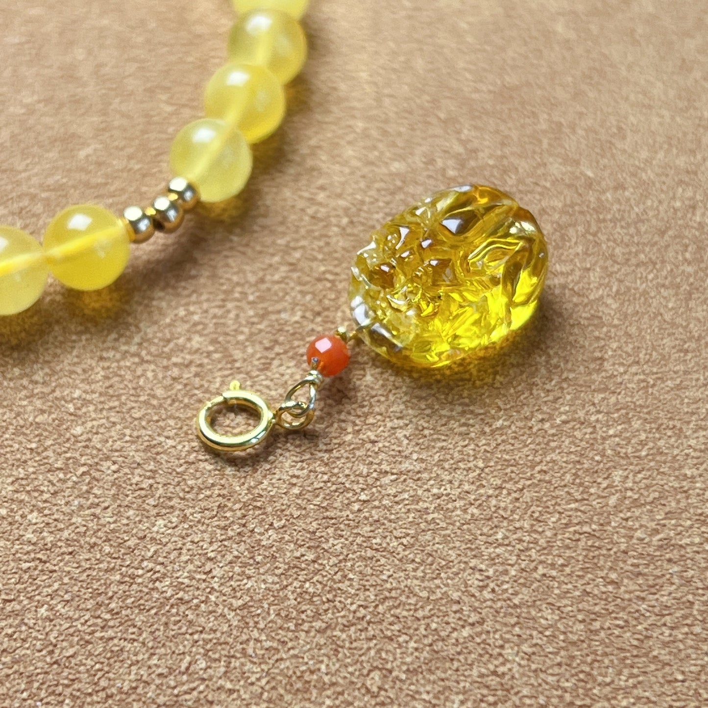Genuine Amber Bracelet With Mini Pixiu Pendant | Lucky Stone Of Aries Gemini Leo Virgo | One Of A Kind Jewelry