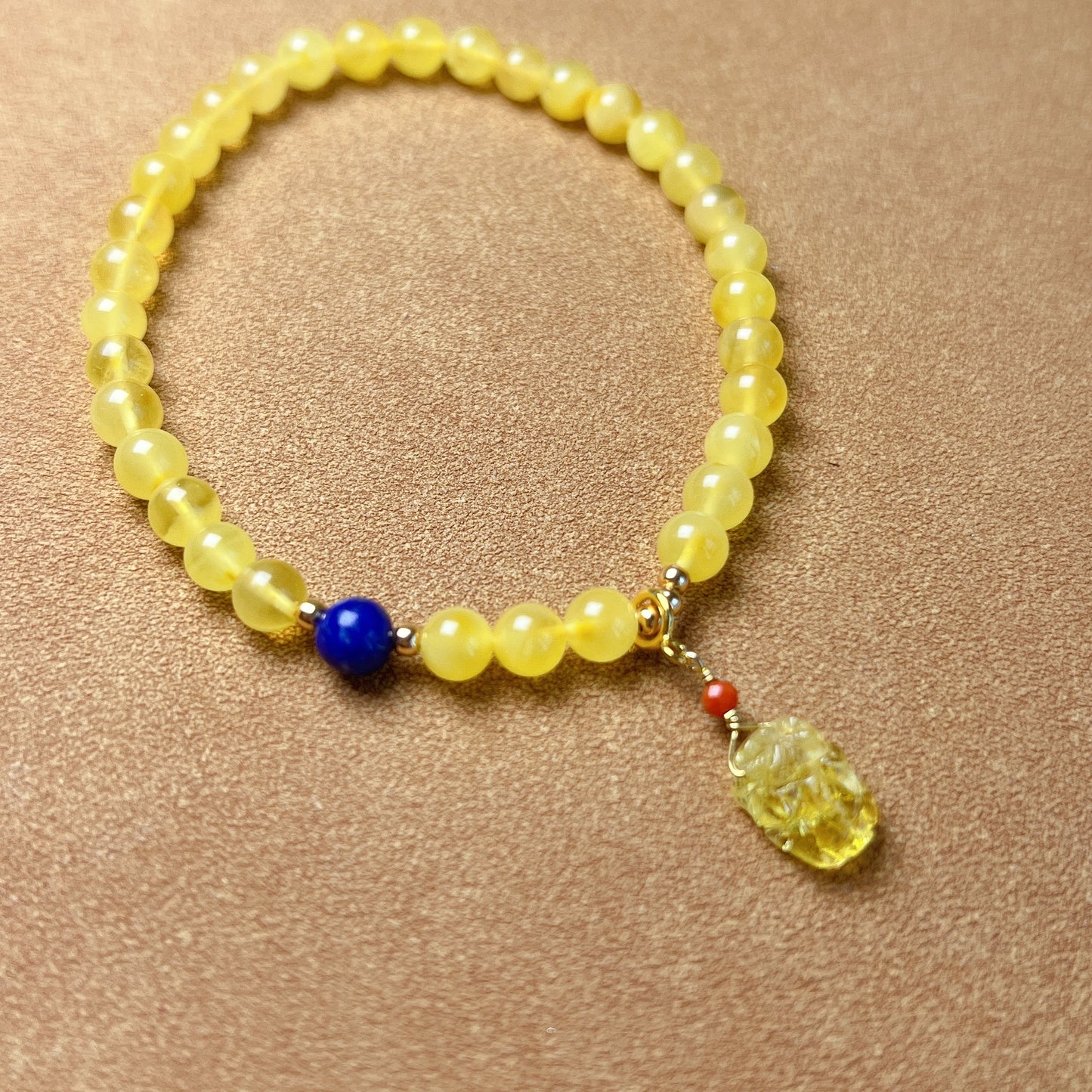 Genuine Amber Bracelet With Mini Pixiu Pendant | Lucky Stone Of Aries Gemini Leo Virgo | One Of A Kind Jewelry