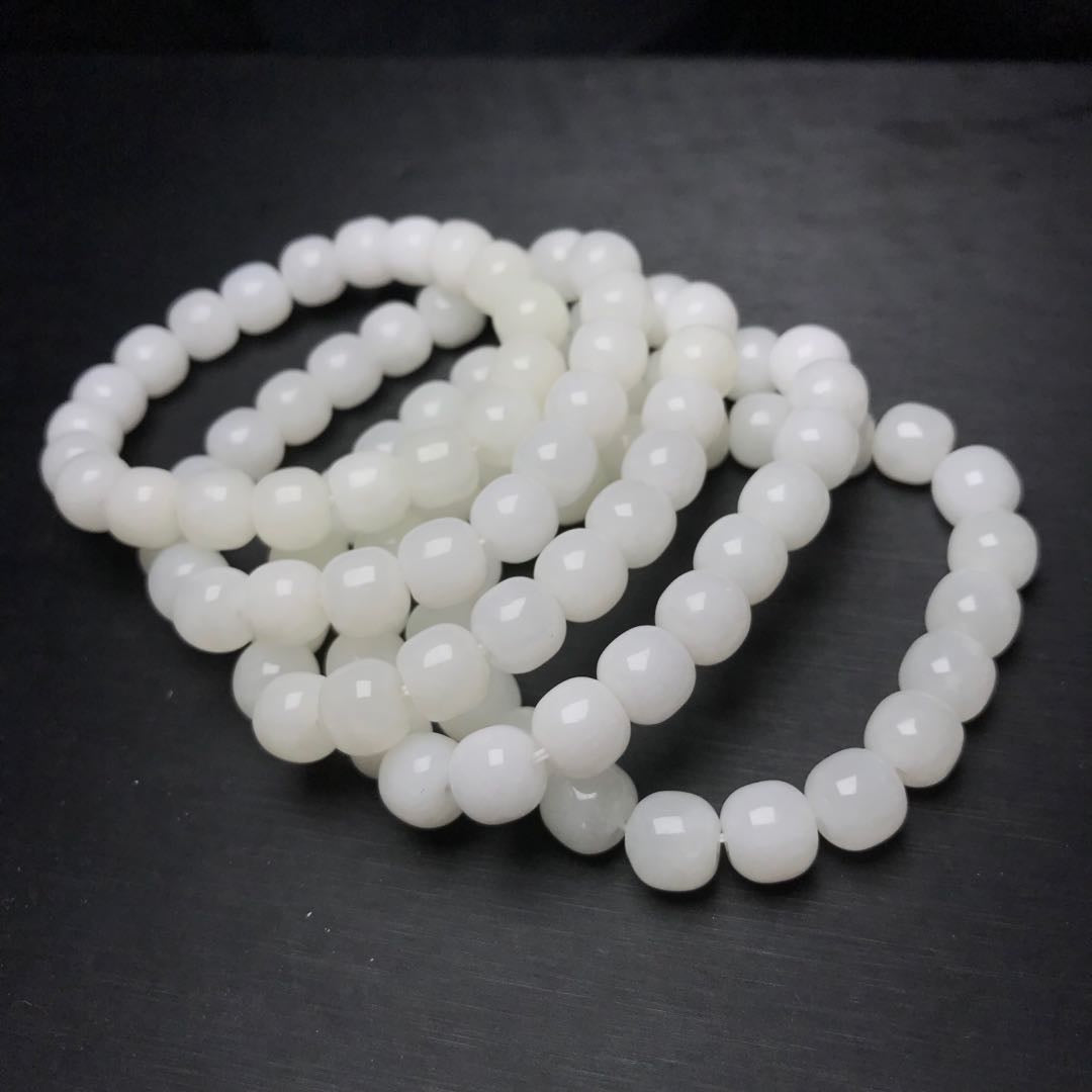 10 Pcs 9Mm White Nehprite Hetian Jade Beaded Bracelets For Diy Jewelry Project