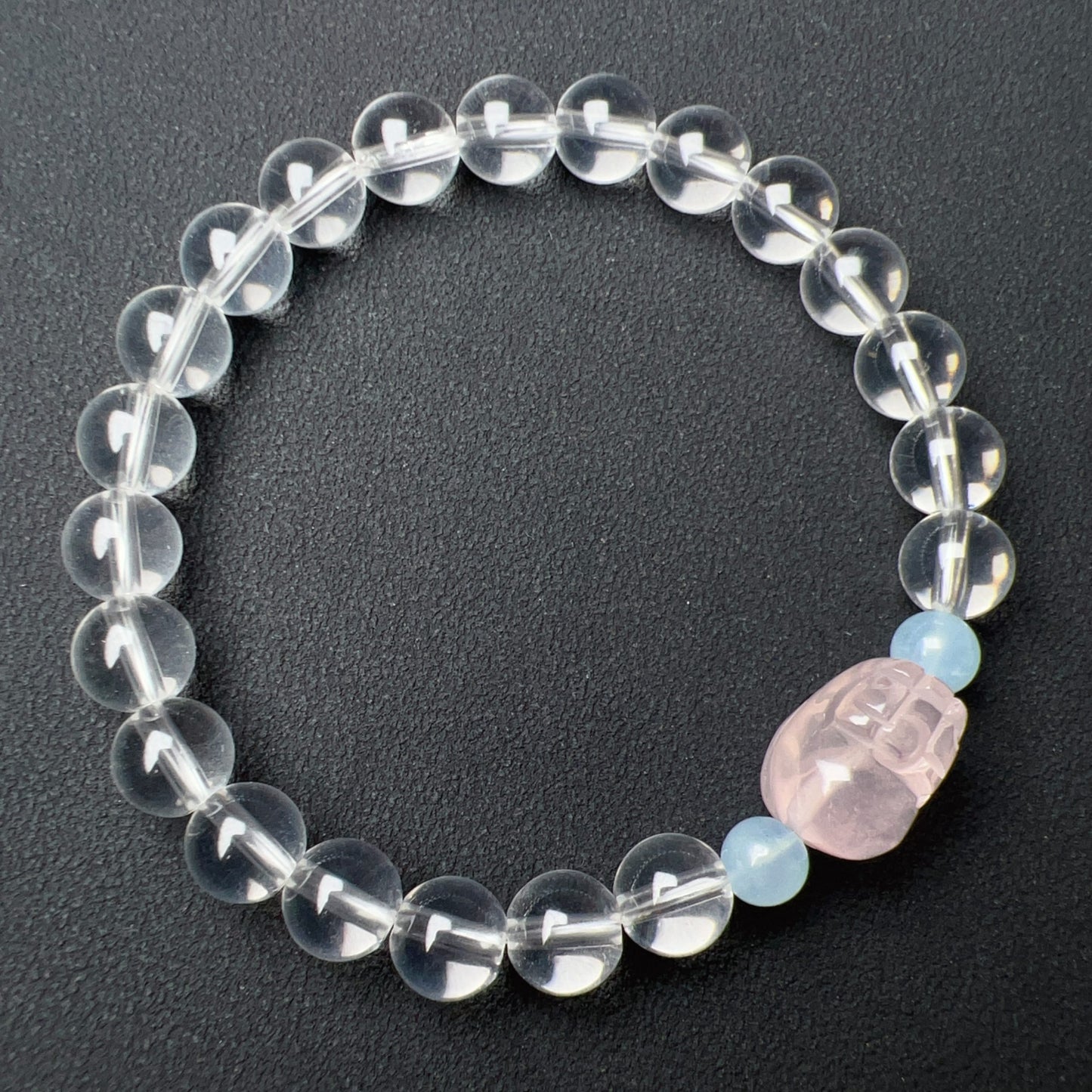 Natural Clear Quartz Bracelet With Rose Quartz Piuxiu Charm And Aquamarine | Customized Healing Jewelry