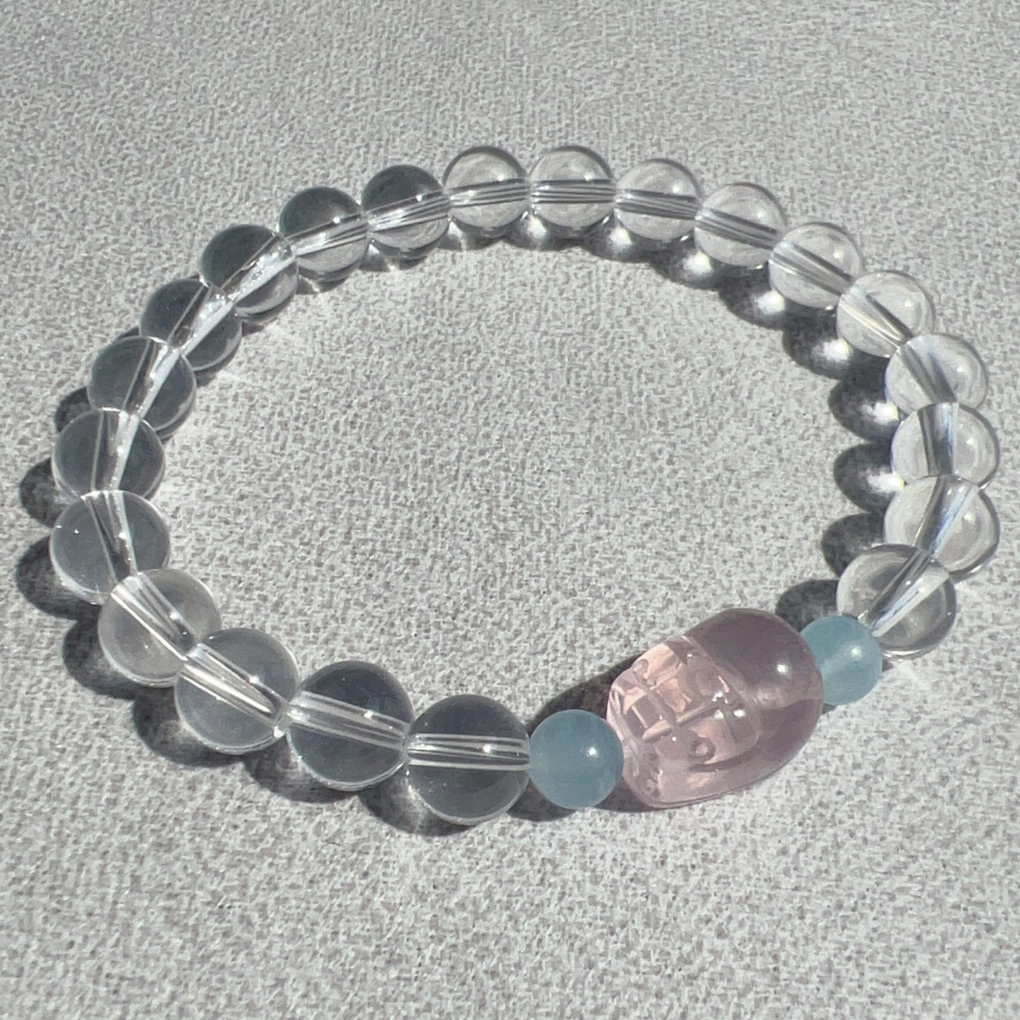 Natural Clear Quartz Bracelet With Rose Quartz Piuxiu Charm And Aquamarine | Customized Healing Jewelry