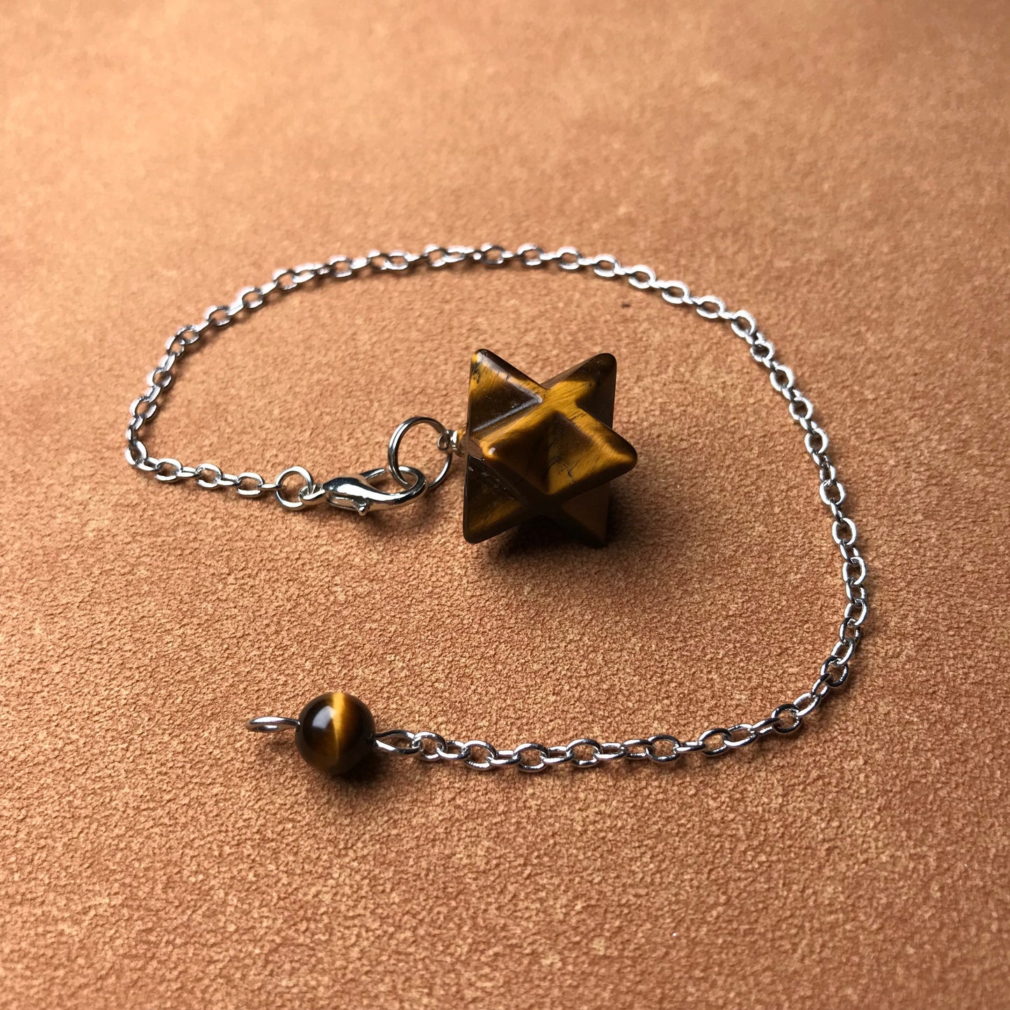 Handmade Merkaba Pendulum | Brown Tiger Eye Stone Of Courage Solar Plexus Chakra Healing
