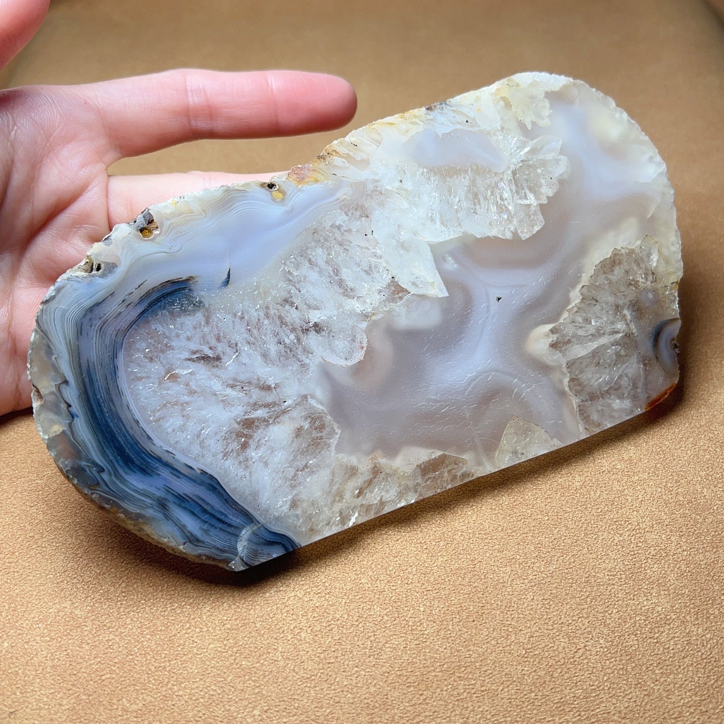Genuine Agate Geode Slice From Brazil With Crystal Clusters For Home Decor