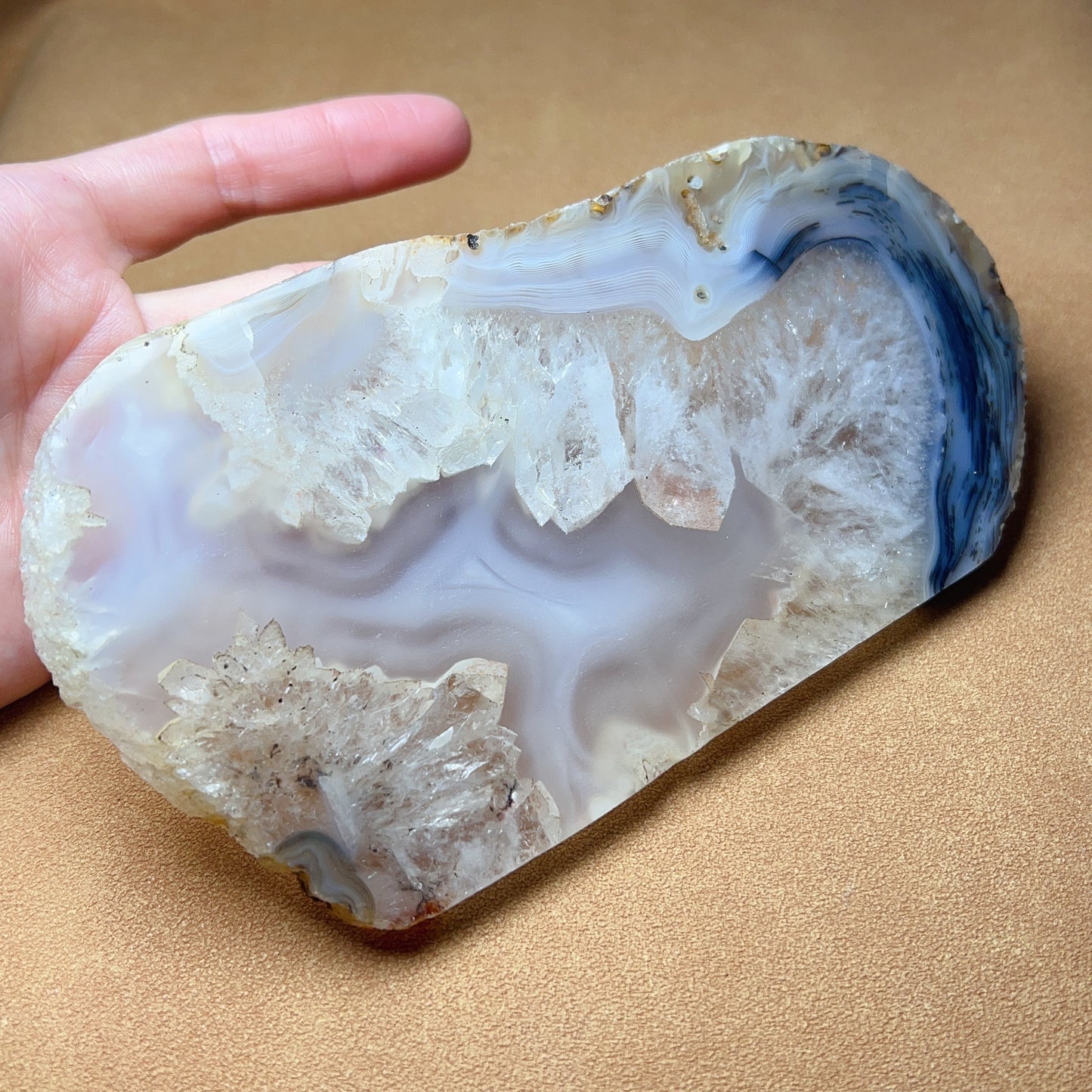 Genuine Agate Geode Slice From Brazil With Crystal Clusters For Home Decor