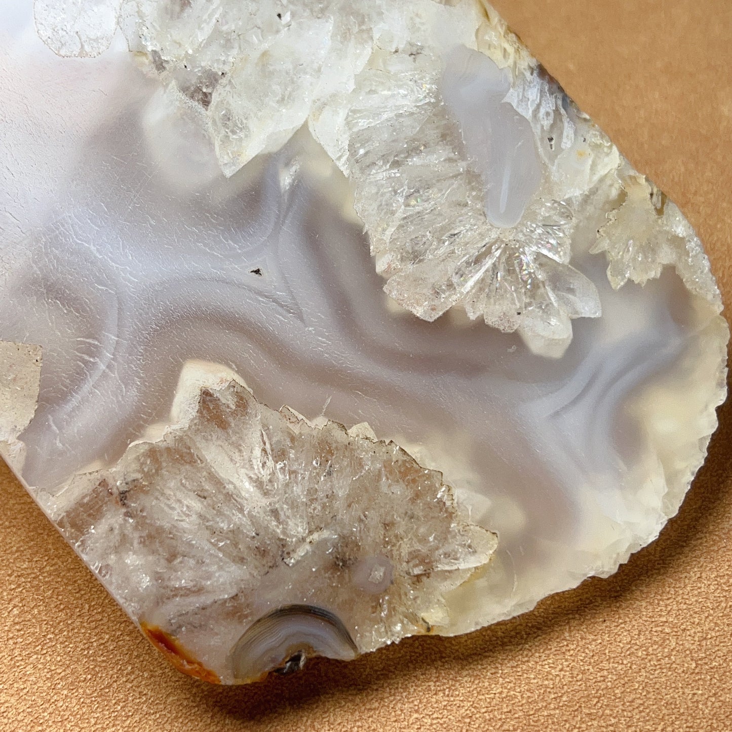 Genuine Agate Geode Slice From Brazil With Crystal Clusters For Home Decor