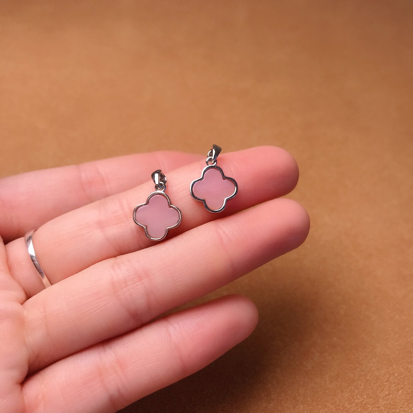 Best Color Solid Pink Opal Pendant Necklace| Hand-Cut Four Leaf Clover Lucky Pendant With Sterling Silver