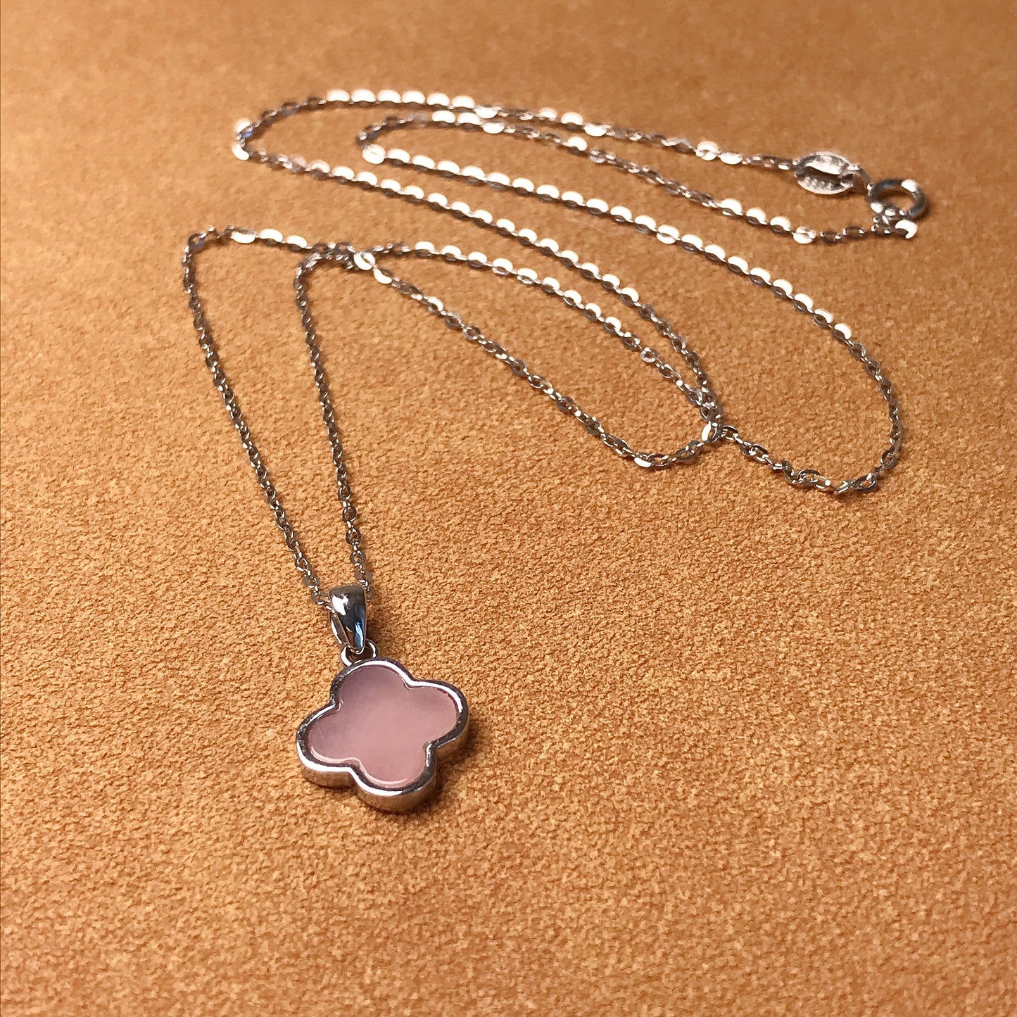 Best Color Solid Pink Opal Pendant Necklace| Hand-Cut Four Leaf Clover Lucky Pendant With Sterling Silver