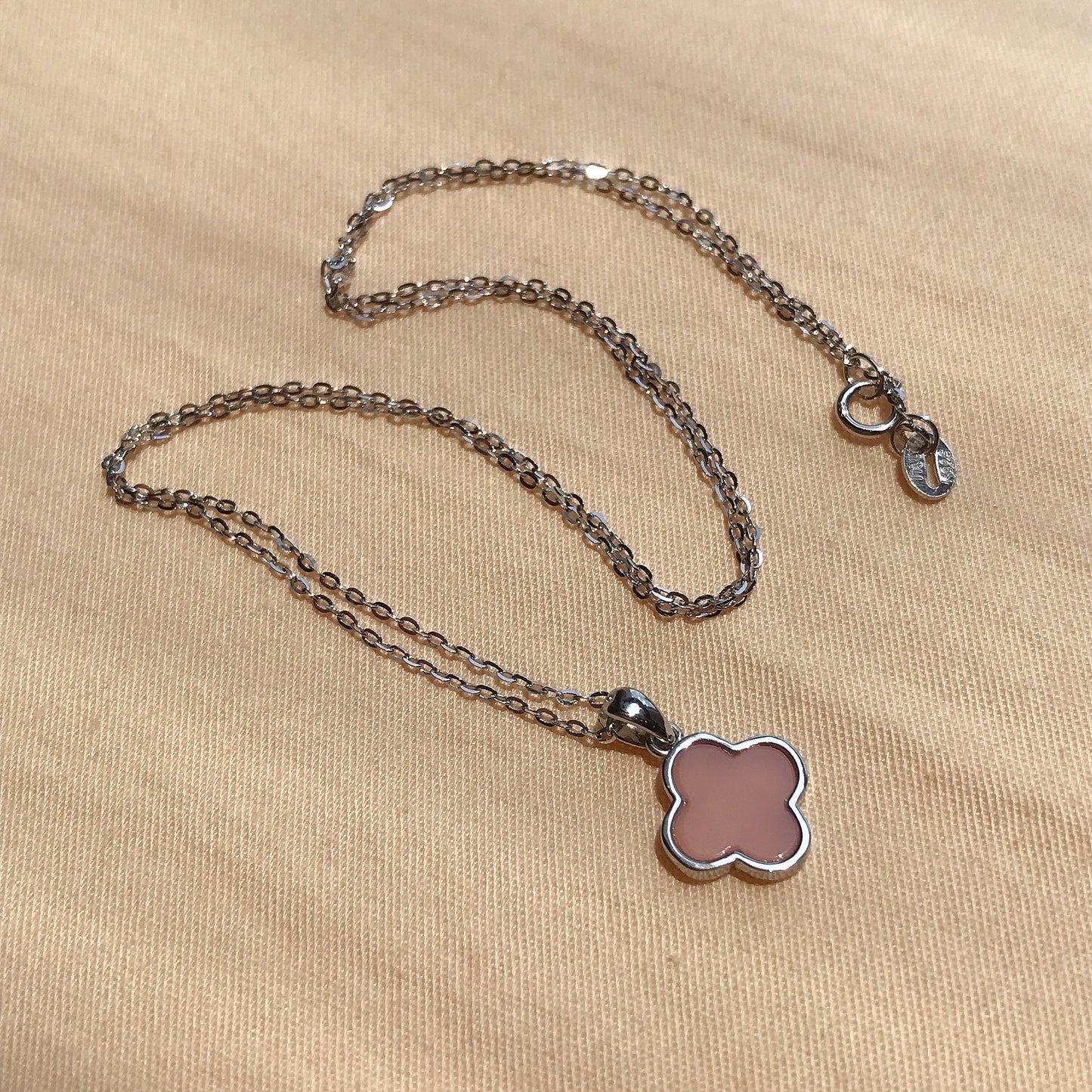 Best Color Solid Pink Opal Pendant Necklace| Hand-Cut Four Leaf Clover Lucky Pendant With Sterling Silver