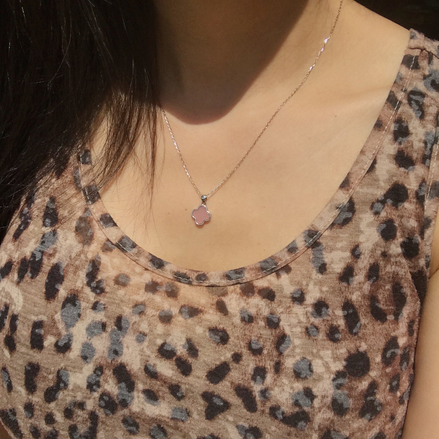 Best Color Solid Pink Opal Pendant Necklace| Hand-Cut Four Leaf Clover Lucky Pendant With Sterling Silver
