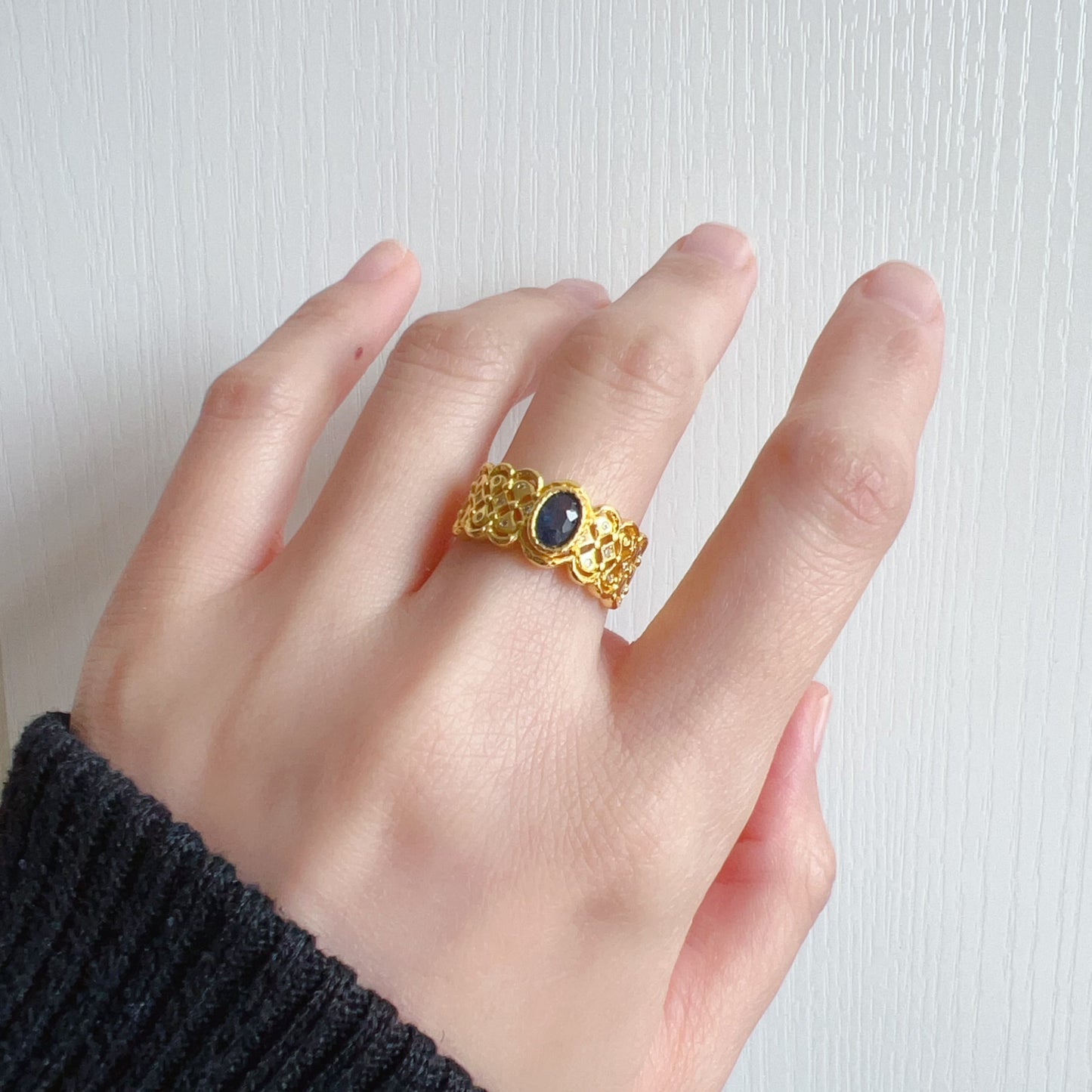Handmade Natural Blue Sapphire Gemstone Ring With Zirconia And Brass
