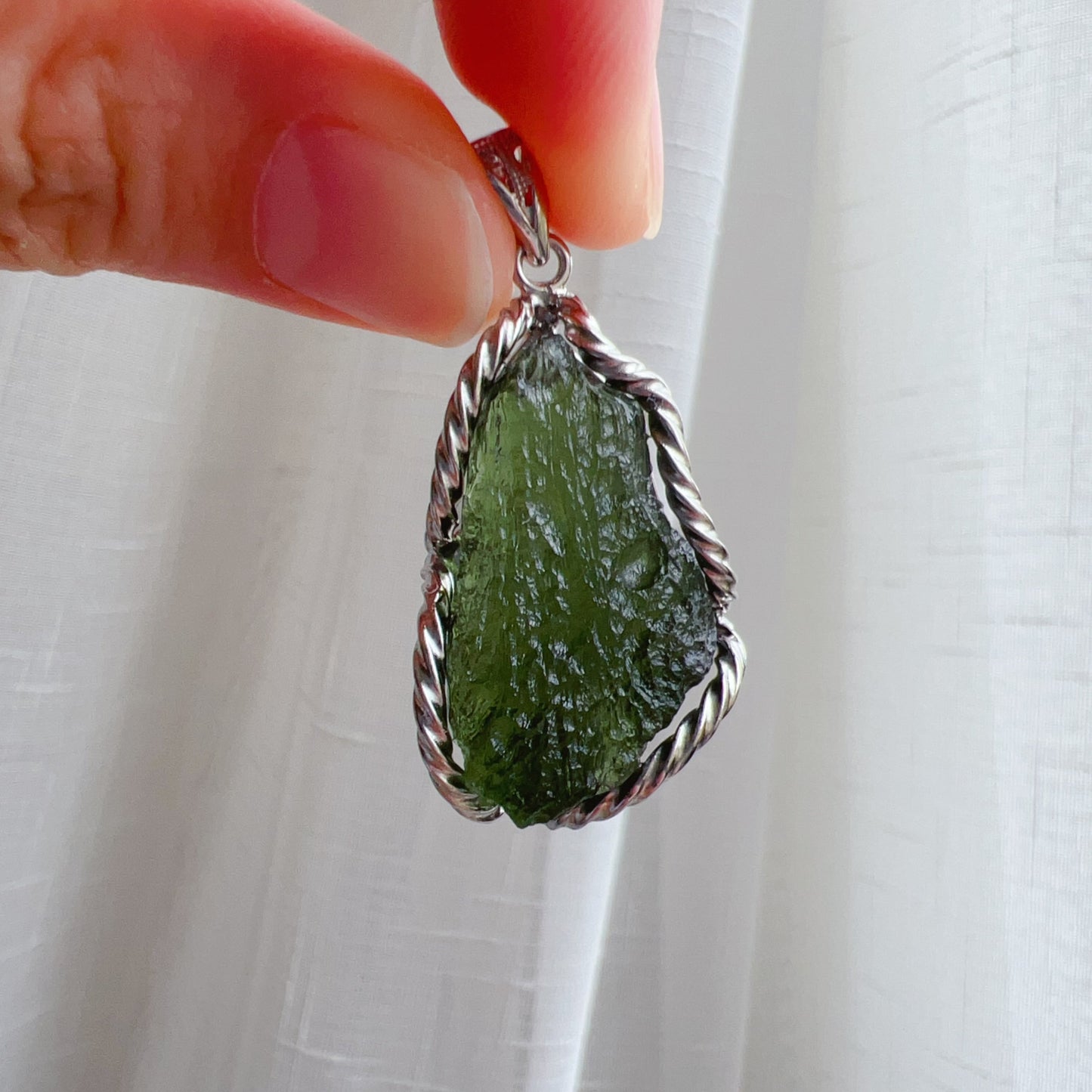 Best Green Color 8.7G Moldavite Raw Stone Pendant Necklace | Rare High-Frequency Heart Chakra Healing Stone