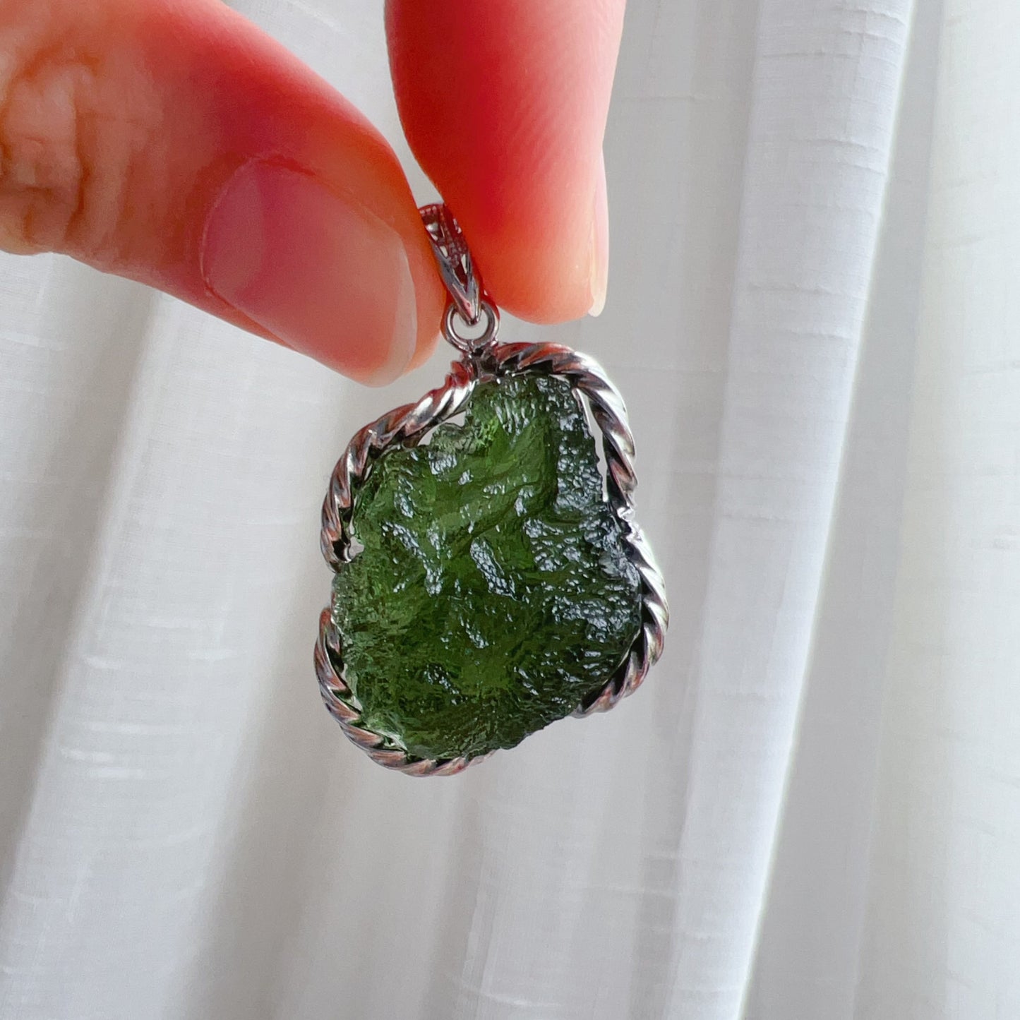 Best Green Color 8.3G Moldavite Raw Stone Pendant Necklace | Rare High-Frequency Heart Chakra Healing Stone