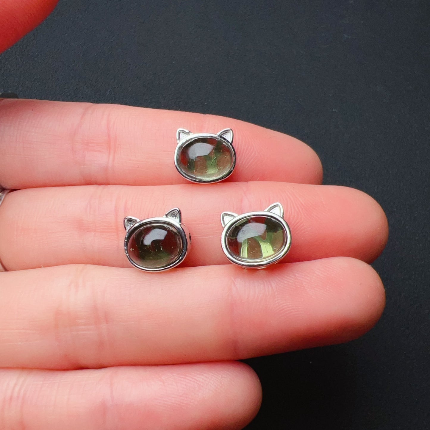 Cute Part – Handmade Moldavite Cat Shape Pandora’S Box Charm With 925 Sterling Silver