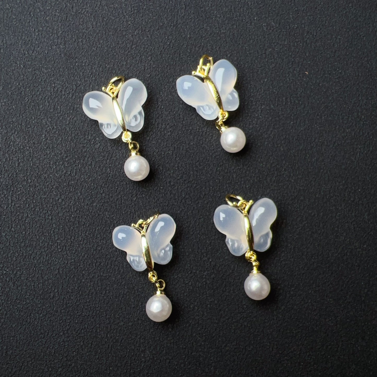 Natural White Chalcedony Butterfly Charms Pendants For Diy Jewelry Project