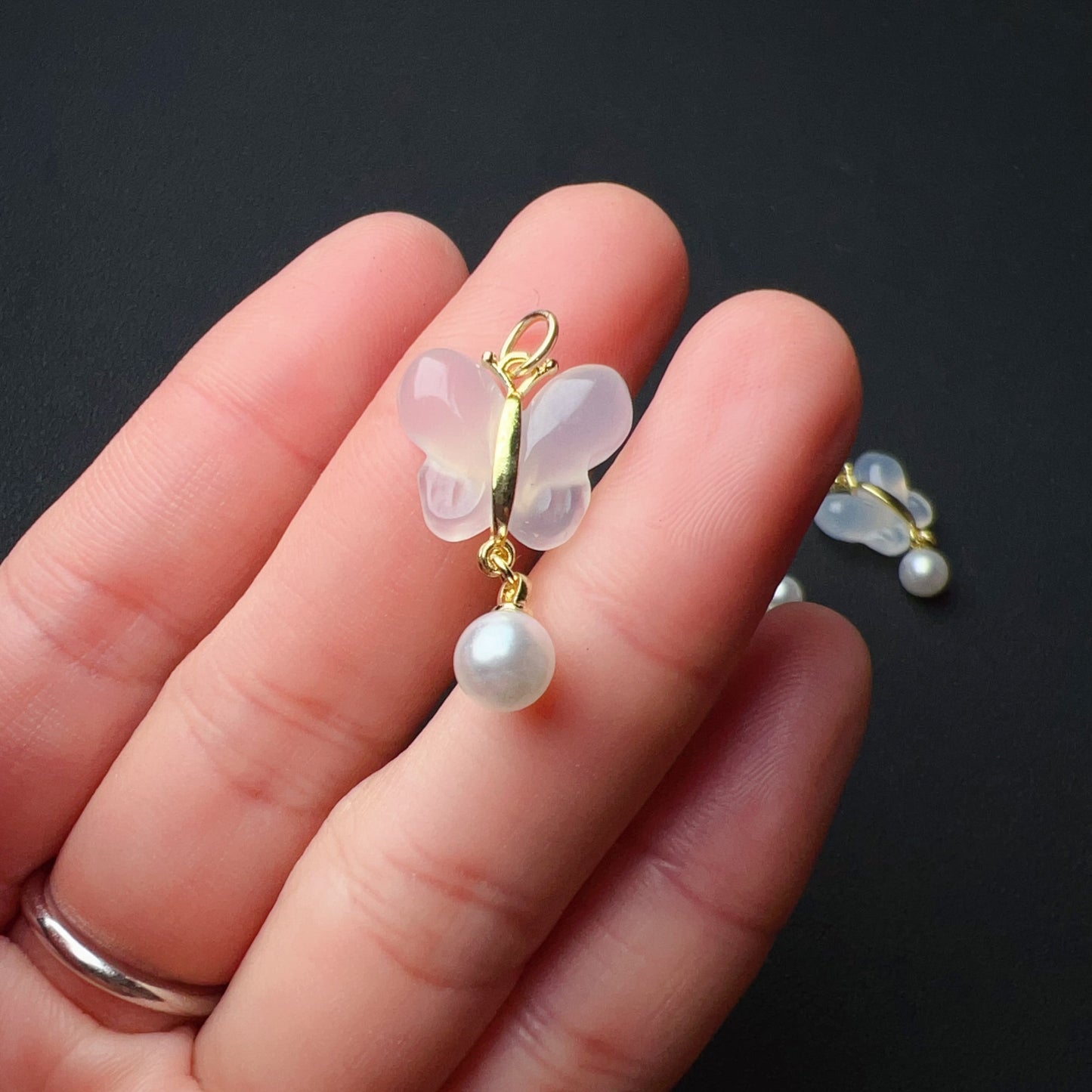 Natural White Chalcedony Butterfly Charms Pendants For Diy Jewelry Project