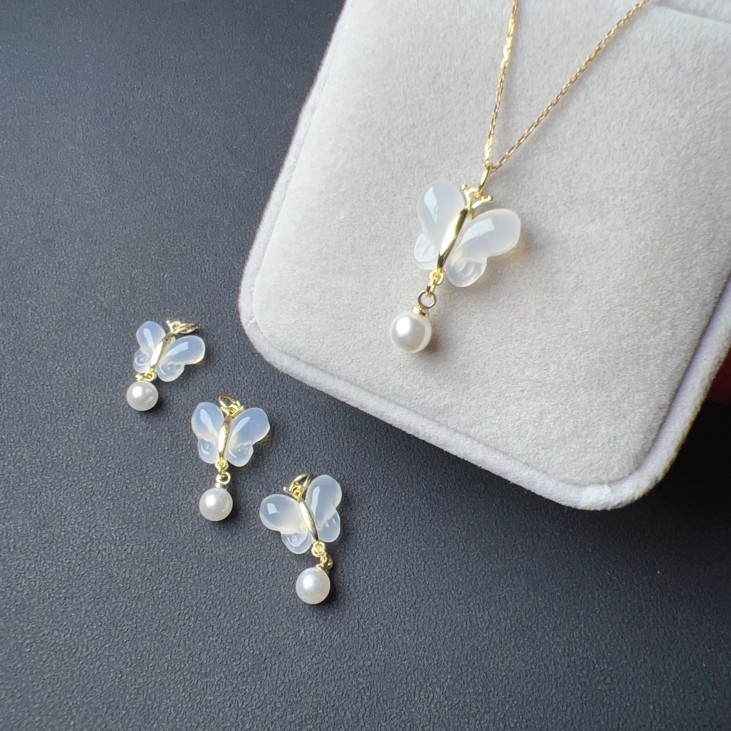 Natural White Chalcedony Butterfly Charms Pendants For Diy Jewelry Project