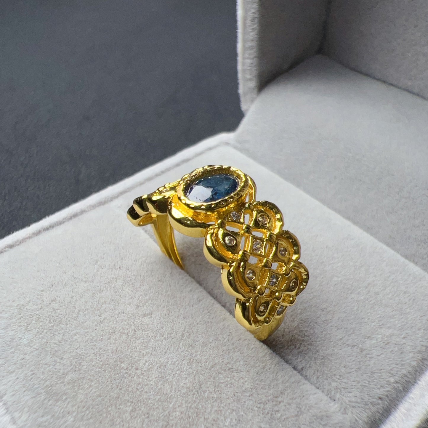 Handmade Natural Blue Sapphire Gemstone Ring With Zirconia And Brass