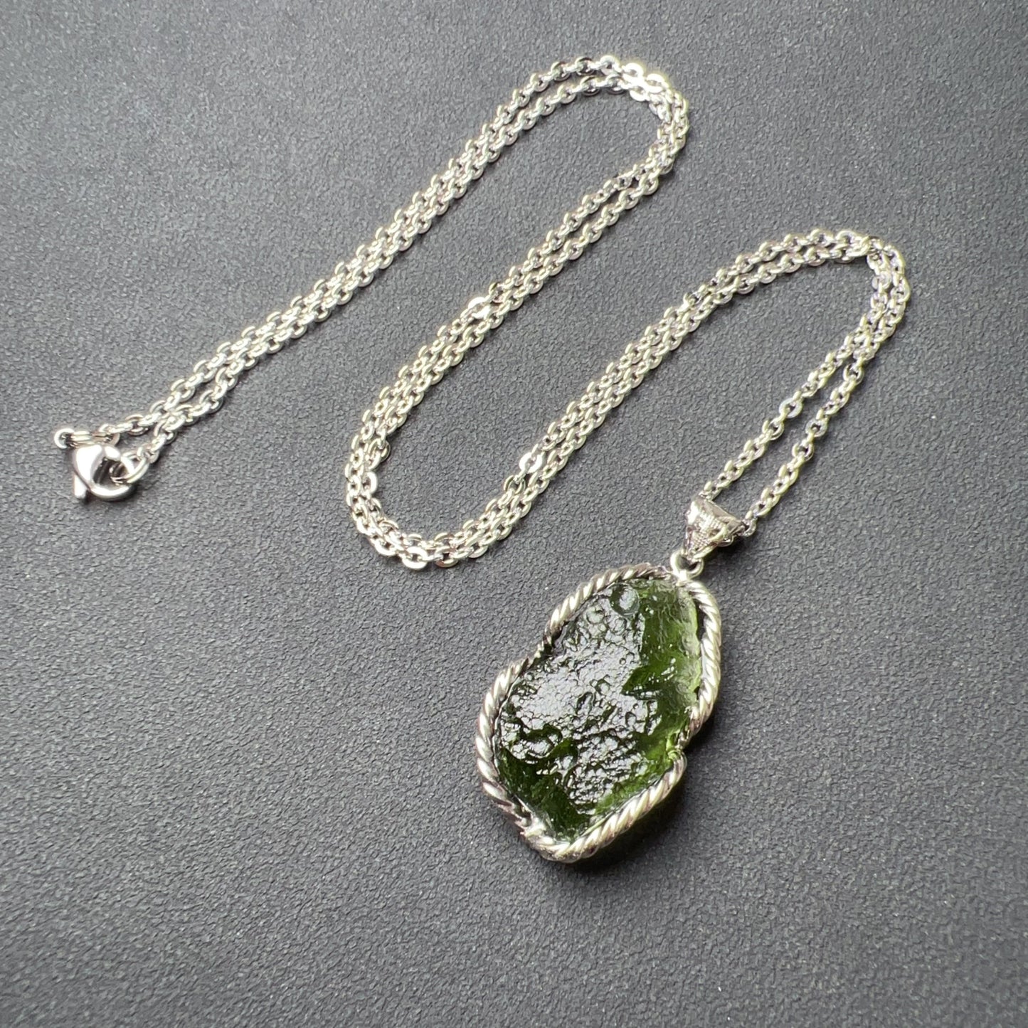 Best Green Color 8.4G Moldavite Raw Stone Pendant Necklace | High-Frequency Heart Chakra Healing Stone