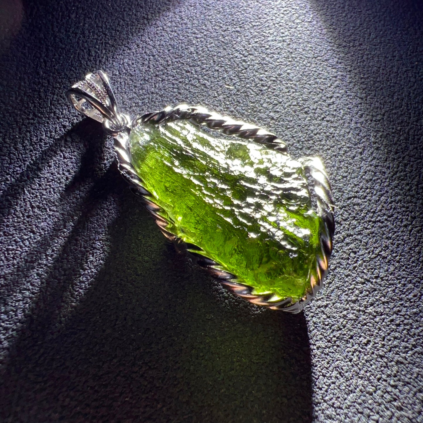 Best Green Color 8.7G Moldavite Raw Stone Pendant Necklace | Rare High-Frequency Heart Chakra Healing Stone