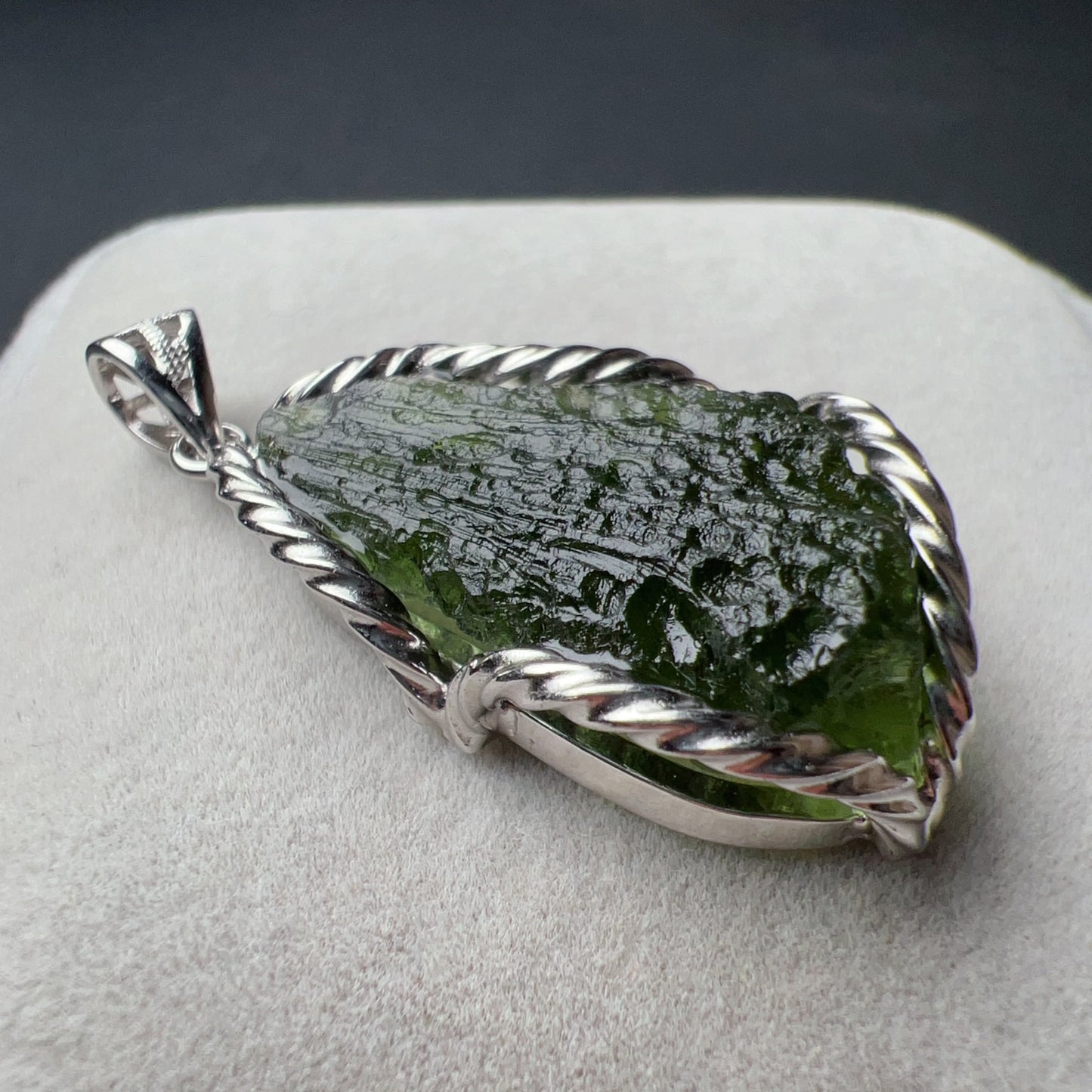 Best Green Color 8.7G Moldavite Raw Stone Pendant Necklace | Rare High-Frequency Heart Chakra Healing Stone