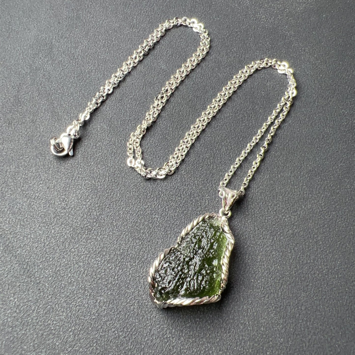 Best Green Color 8.7G Moldavite Raw Stone Pendant Necklace | Rare High-Frequency Heart Chakra Healing Stone