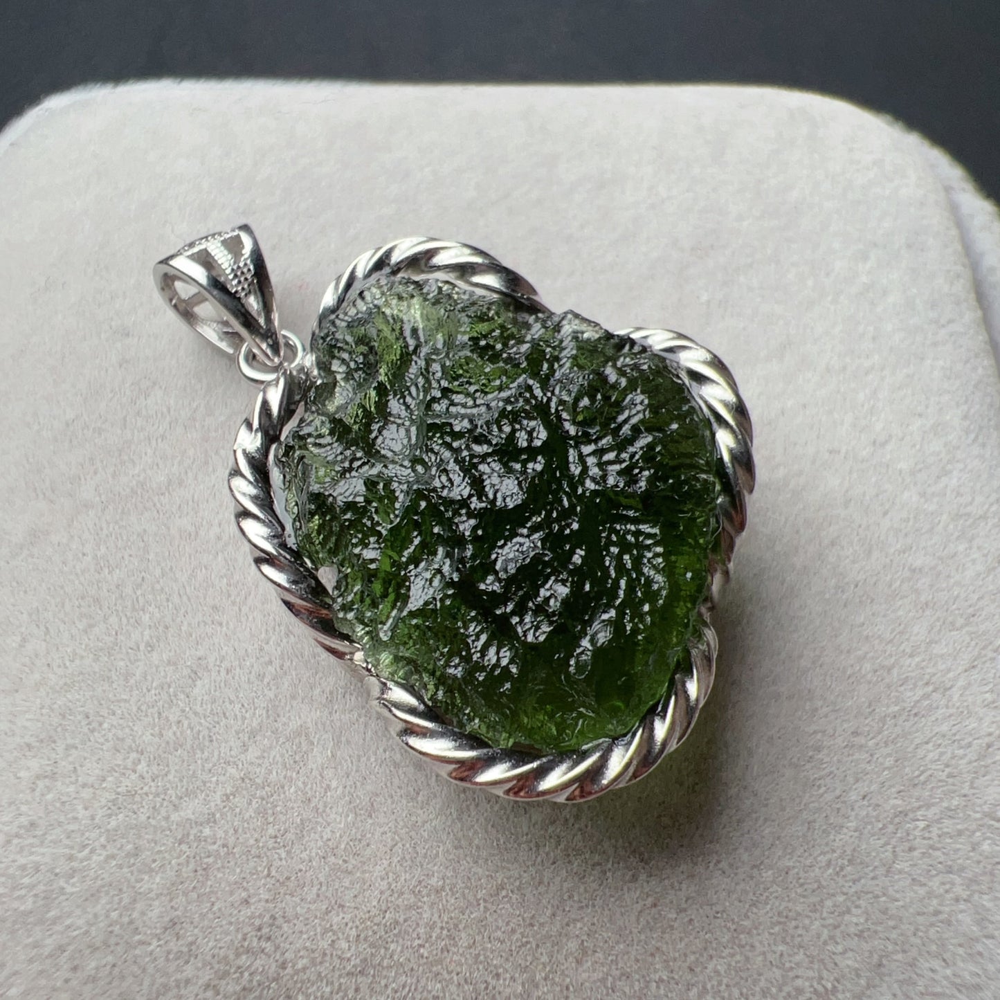 Best Green Color 8.3G Moldavite Raw Stone Pendant Necklace | Rare High-Frequency Heart Chakra Healing Stone