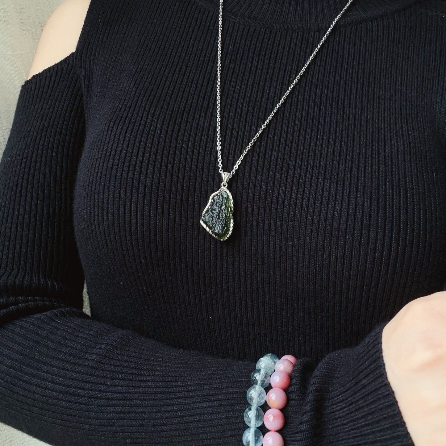 Best Green Color 8.7G Moldavite Raw Stone Pendant Necklace | Rare High-Frequency Heart Chakra Healing Stone