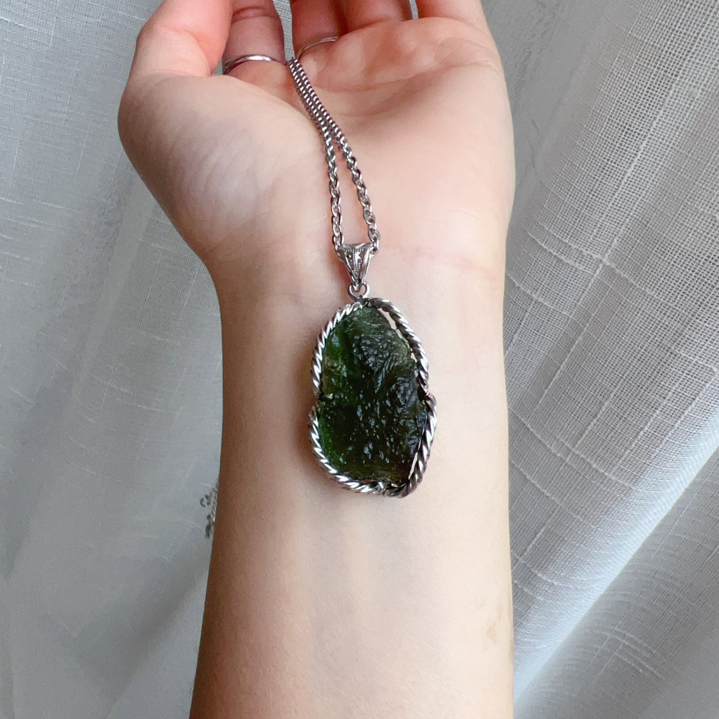 Best Green Color 8.4G Moldavite Raw Stone Pendant Necklace | High-Frequency Heart Chakra Healing Stone