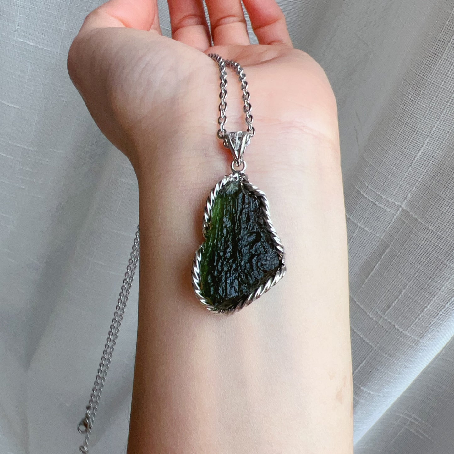Best Green Color 8.7G Moldavite Raw Stone Pendant Necklace | Rare High-Frequency Heart Chakra Healing Stone