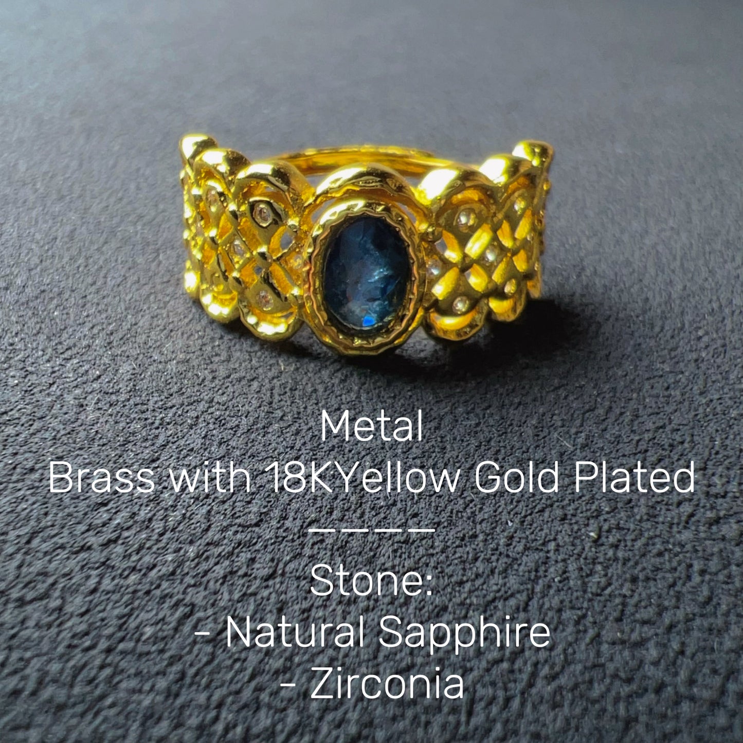 Handmade Natural Blue Sapphire Gemstone Ring With Zirconia And Brass
