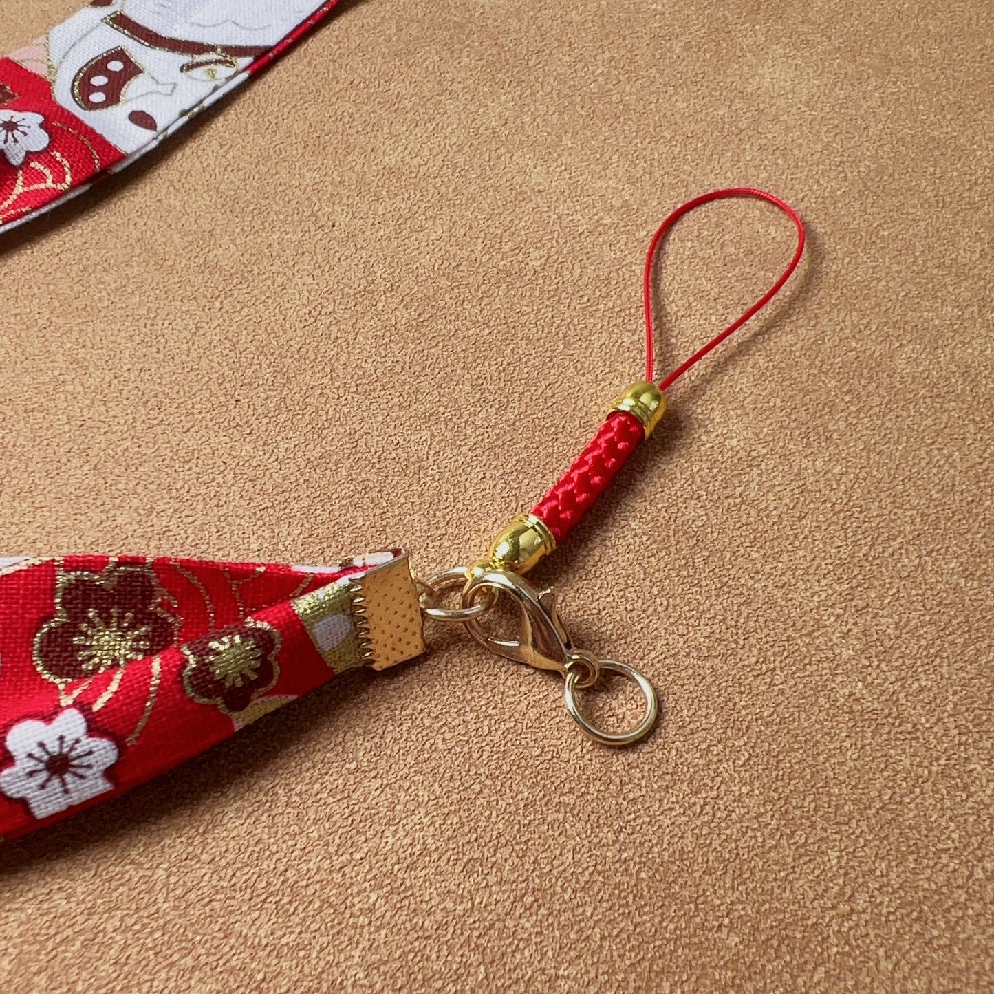 Handmade Japanese-Style Maneki Neko Fabric Cellphone Chain Red Lucky Fortune Parts
