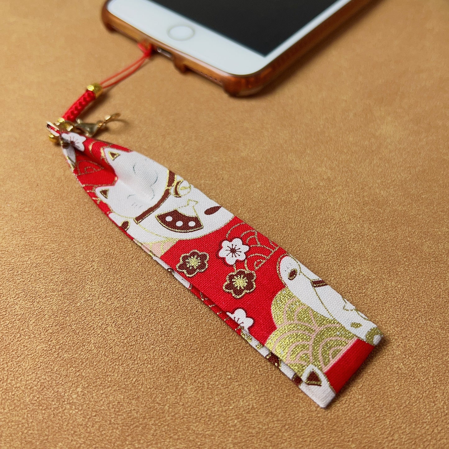 Handmade Japanese-Style Maneki Neko Fabric Cellphone Chain Red Lucky Fortune Parts