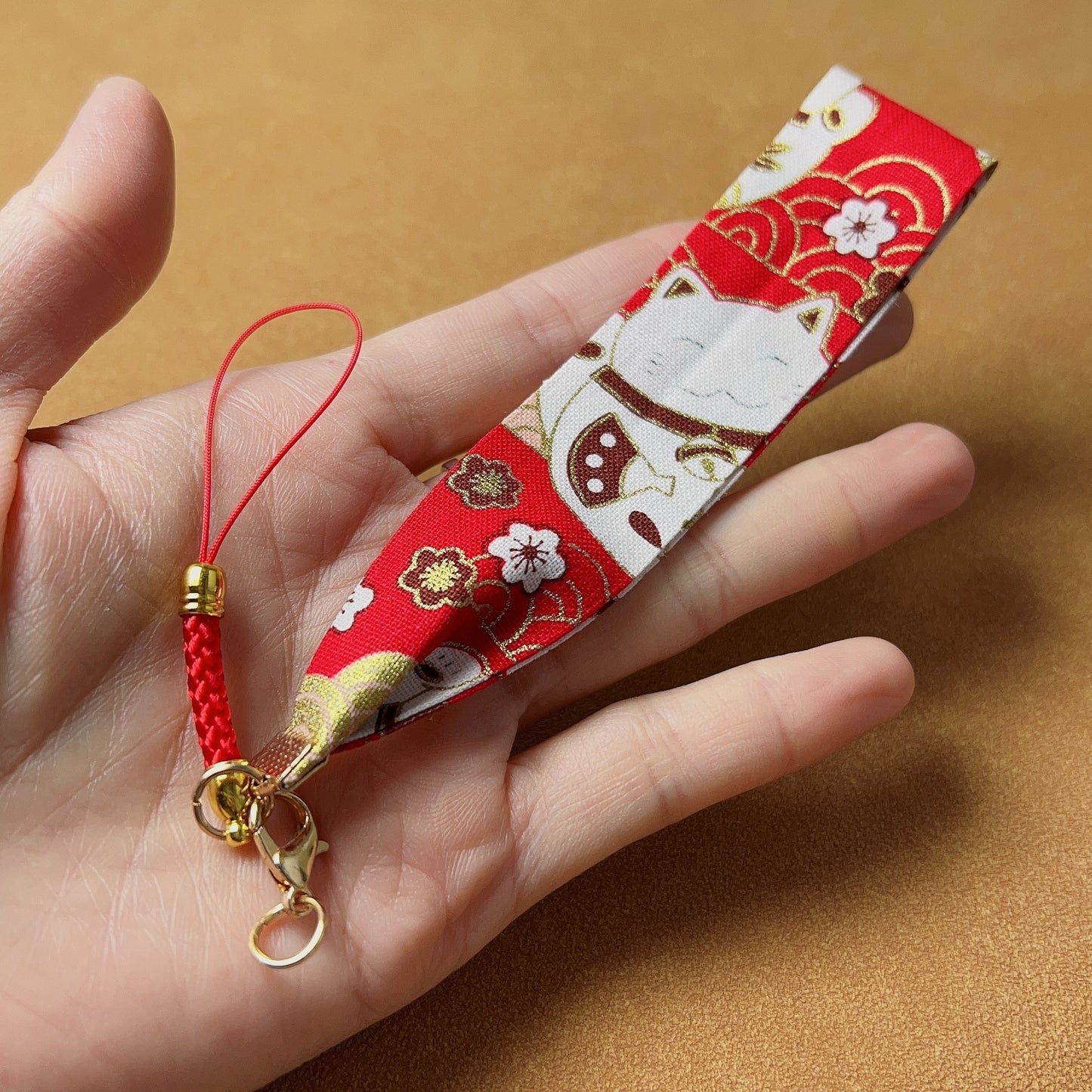 Handmade Japanese-Style Maneki Neko Fabric Cellphone Chain Red Lucky Fortune Parts