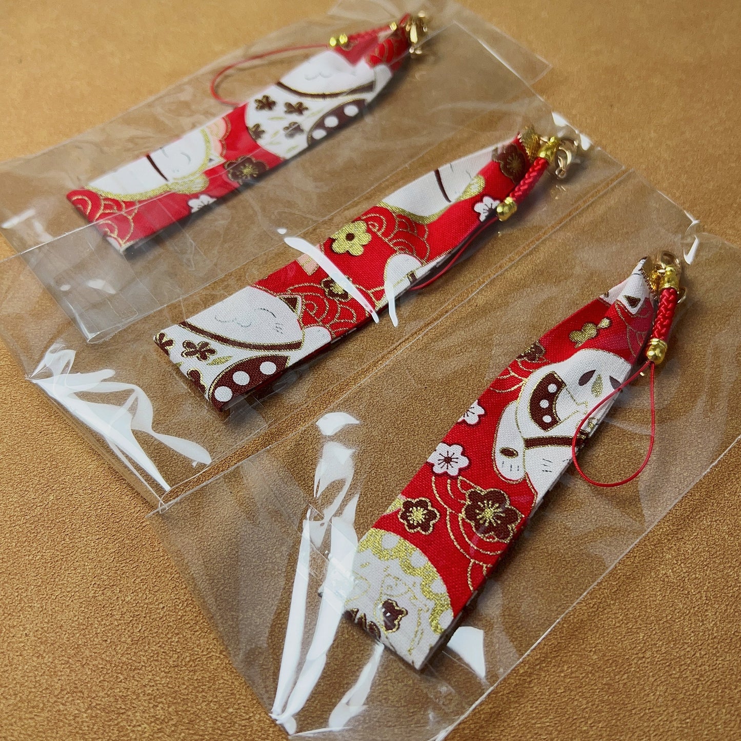 Handmade Japanese-Style Maneki Neko Fabric Cellphone Chain Red Lucky Fortune Parts