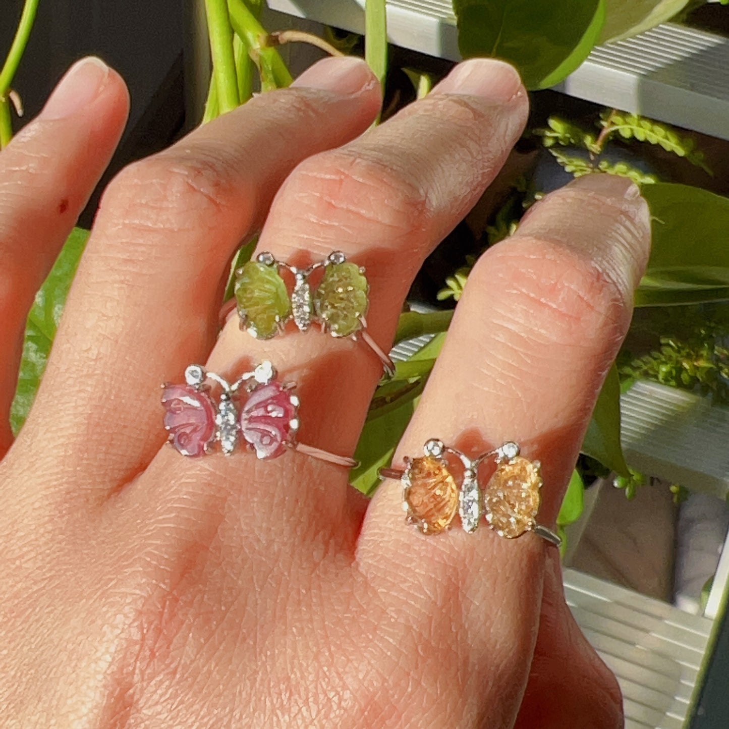 High-Quality Rainbow Tourmaline Butterfly Ring Sterling Silver With 18K White Gold Plated