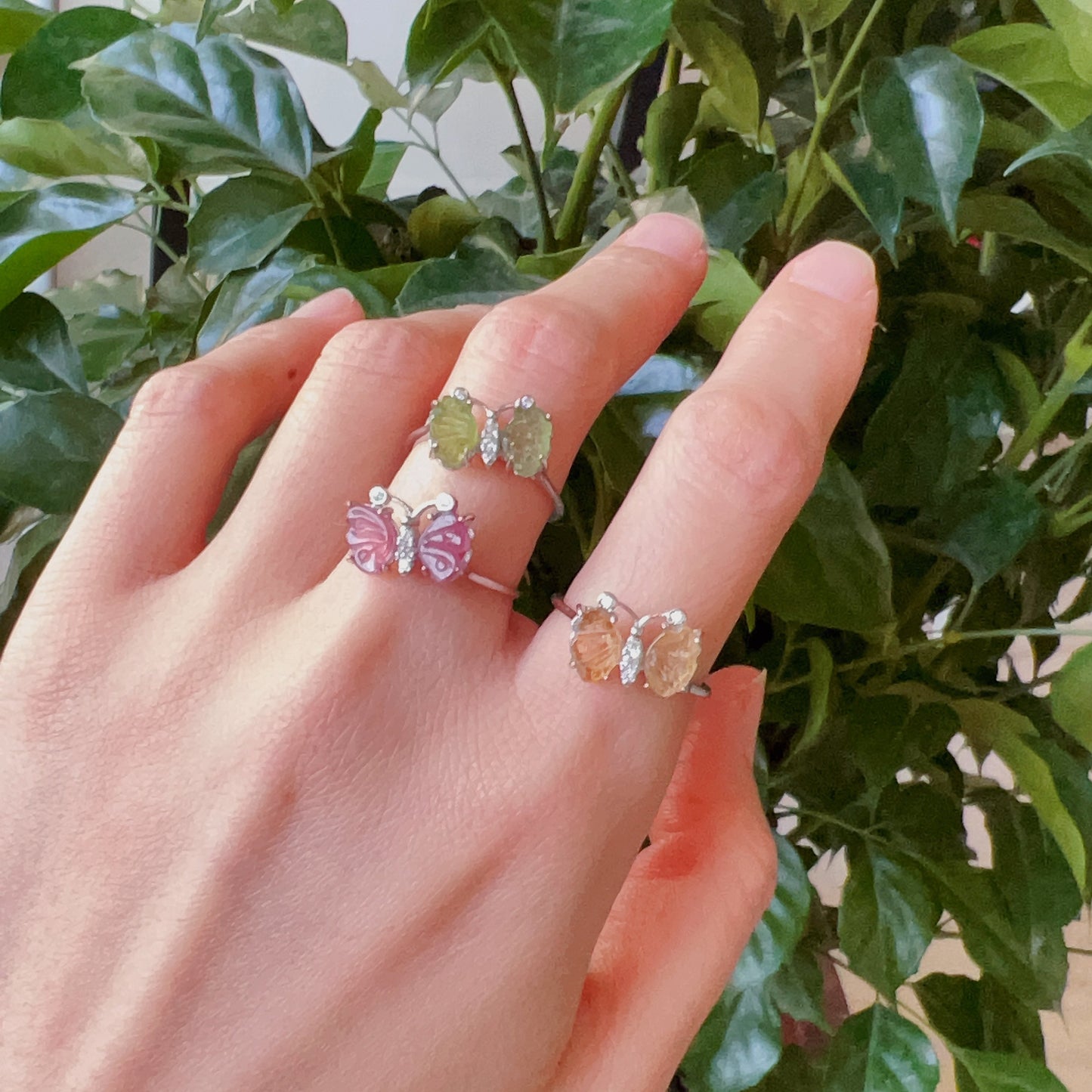 High-Quality Rainbow Tourmaline Butterfly Ring Sterling Silver With 18K White Gold Plated