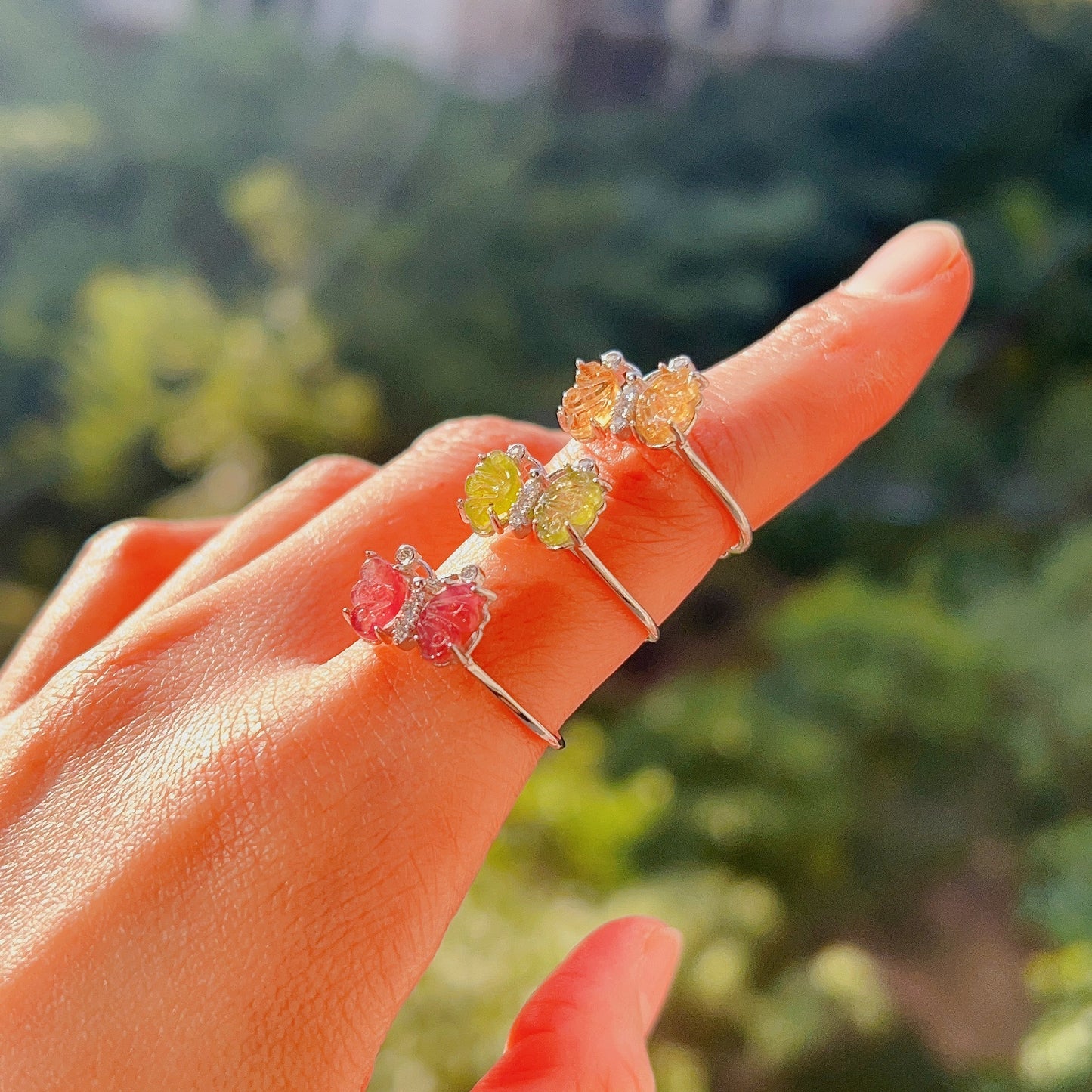 High-Quality Rainbow Tourmaline Butterfly Ring Sterling Silver With 18K White Gold Plated