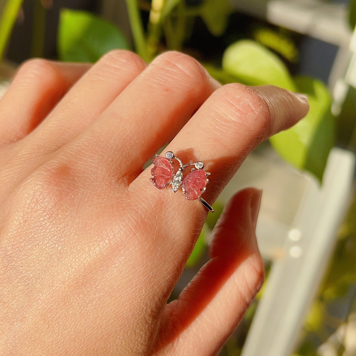High-Quality Rainbow Tourmaline Butterfly Ring Sterling Silver With 18K White Gold Plated
