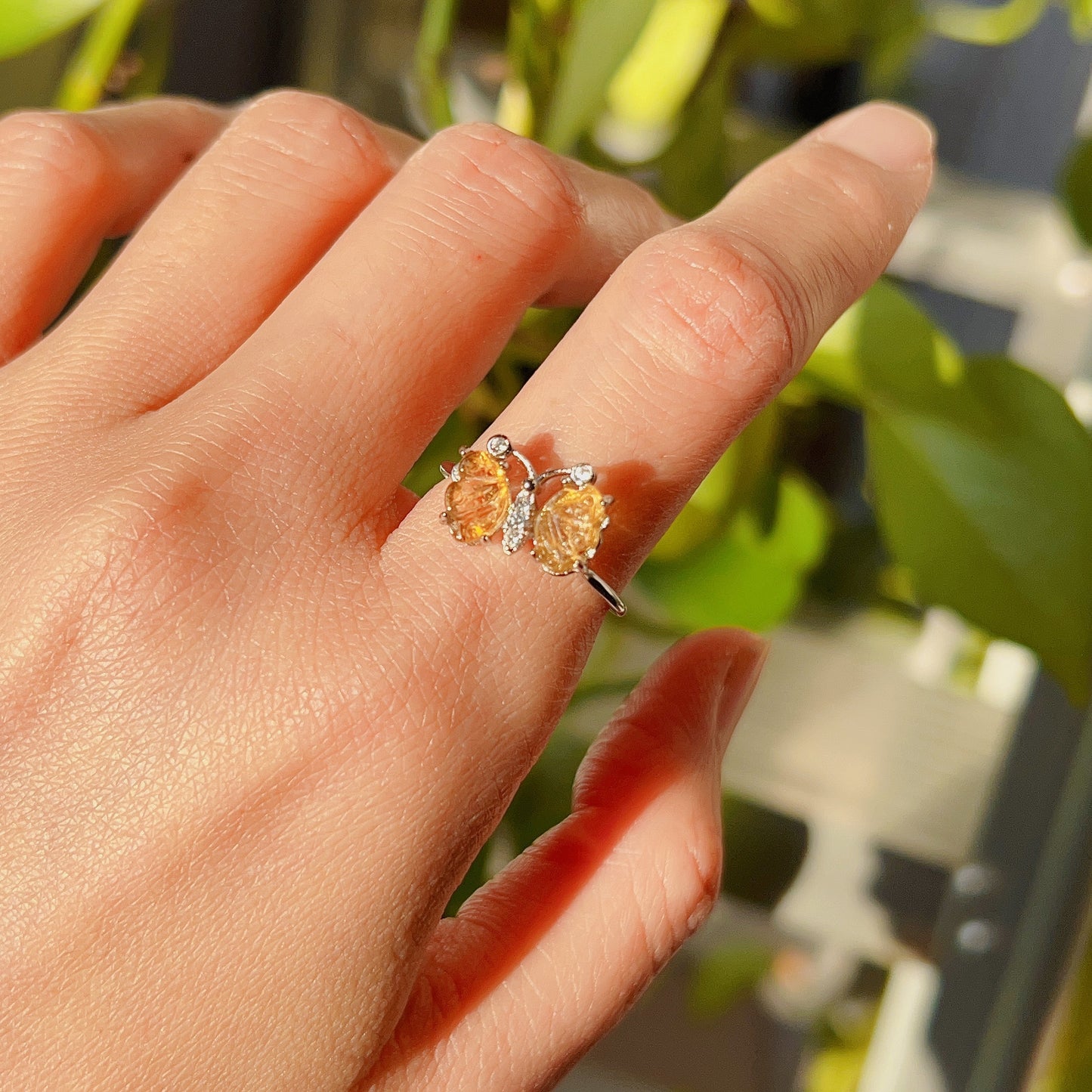 High-Quality Rainbow Tourmaline Butterfly Ring Sterling Silver With 18K White Gold Plated