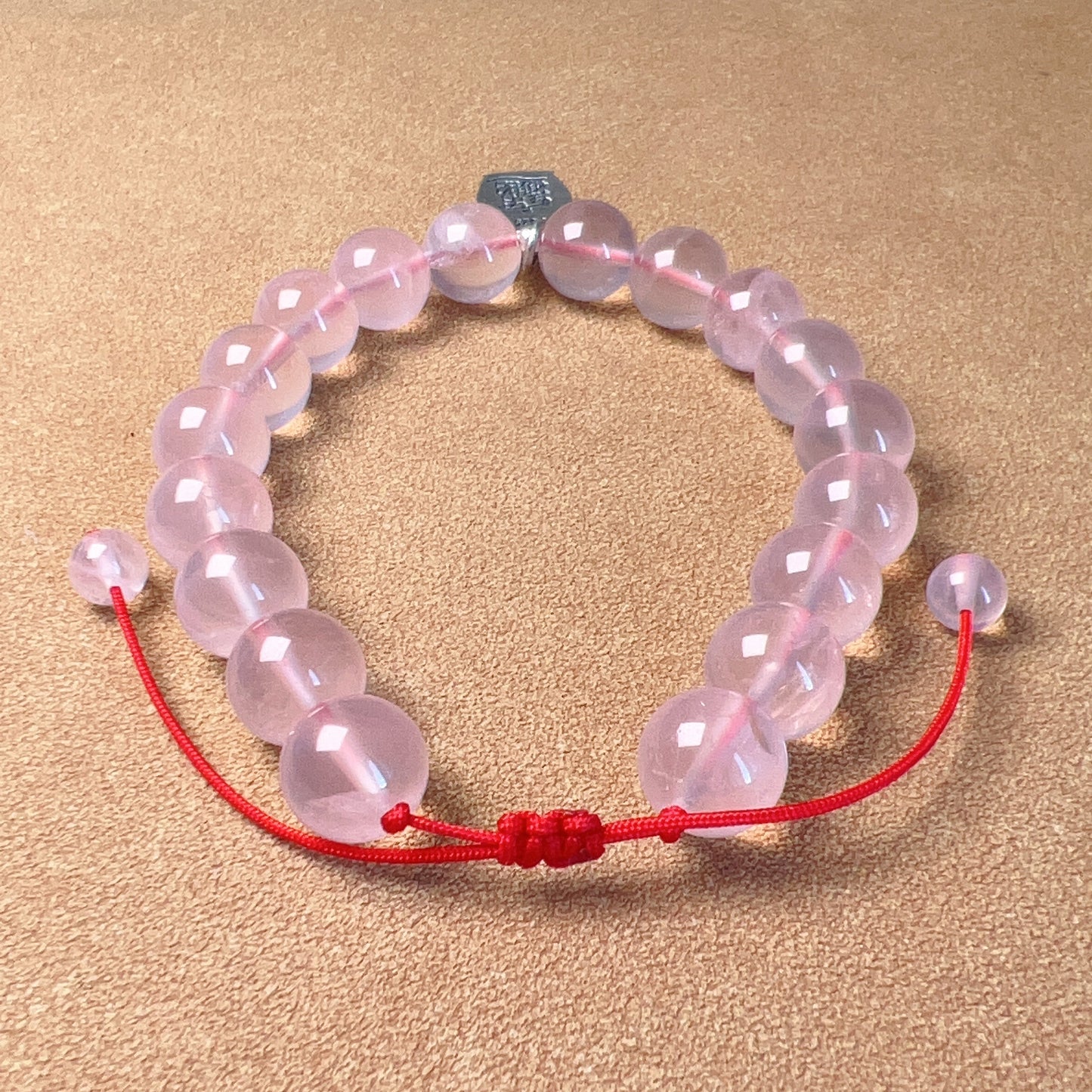 Handmade 10Mm Rose Quartz Braided Bracelet With 925 Sterling Silver Maneki Neko Pendant | 福 招财进宝 | Wealth Attraction & Blessing Jewelry