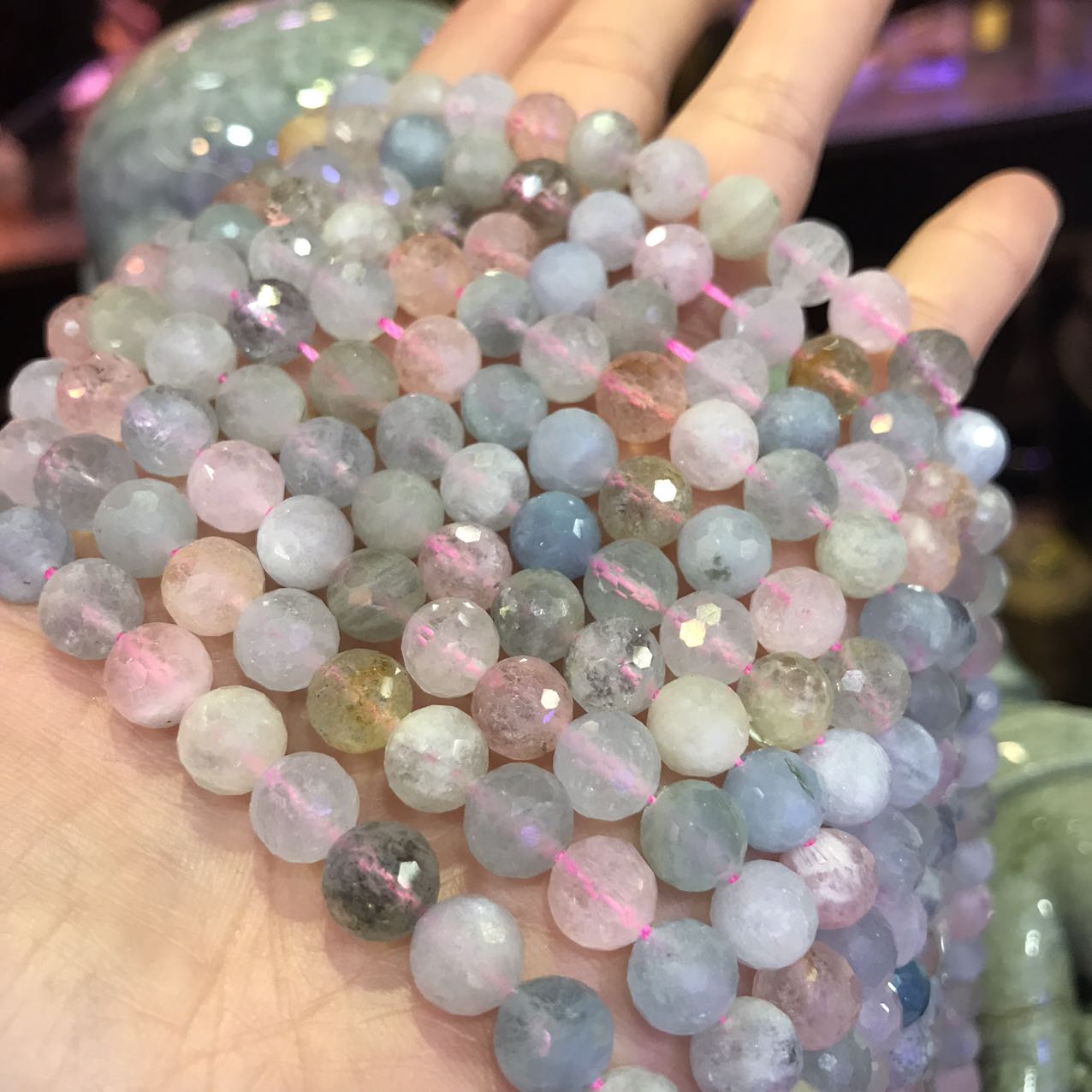 8Mm Natural Morganite 128 Cuts Faceted Round Bead Strands Diy Jewelry Making Supply