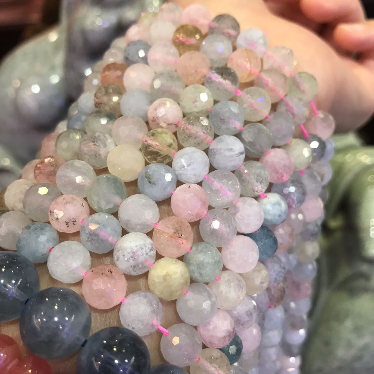 8Mm Natural Morganite 128 Cuts Faceted Round Bead Strands Diy Jewelry Making Supply