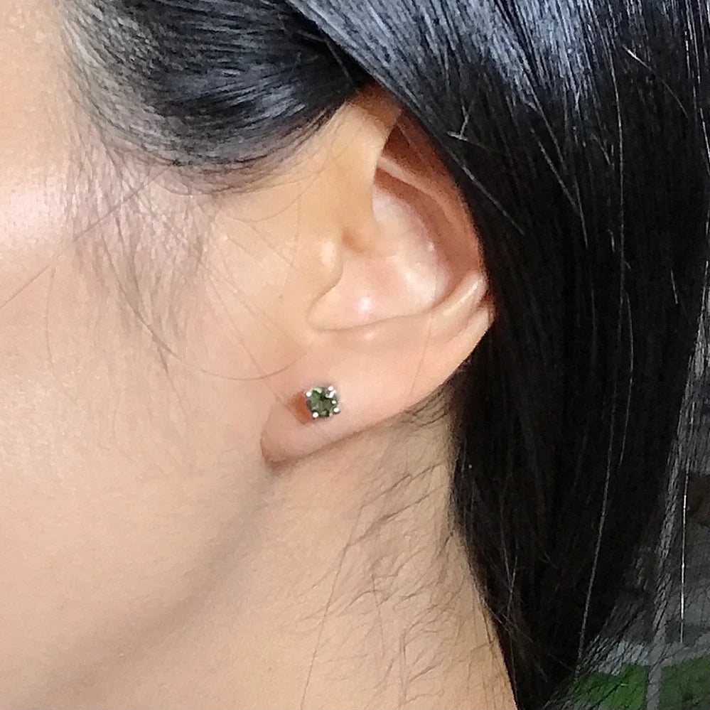 4Mm Gem-Grade Round Cut Moldavite Earrings | Premium Green Healing Stone For Heart Chakra Energy