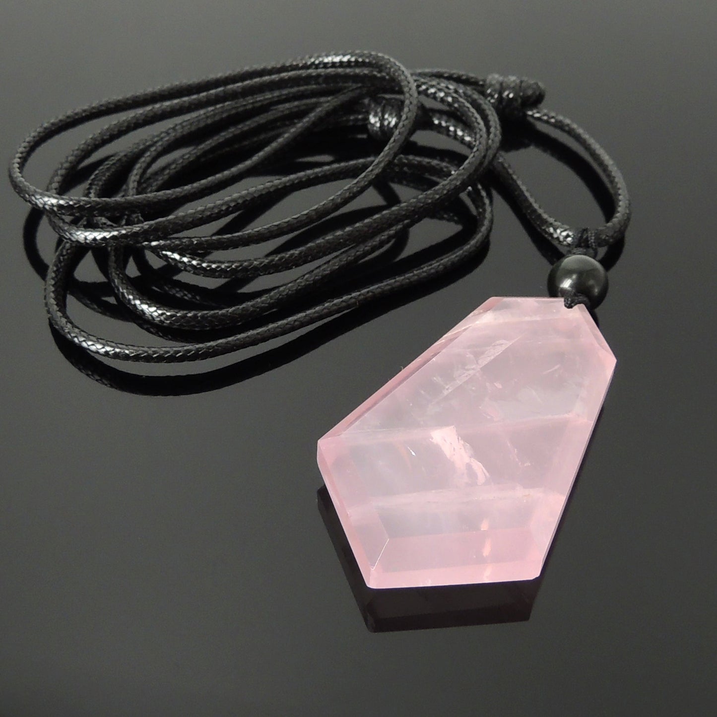 Rose Quartz Protection Shield Necklace | Men Women Jewelry | Heart Chakra Healing | Handmade With Rainow Obsidian Bead Adjustable