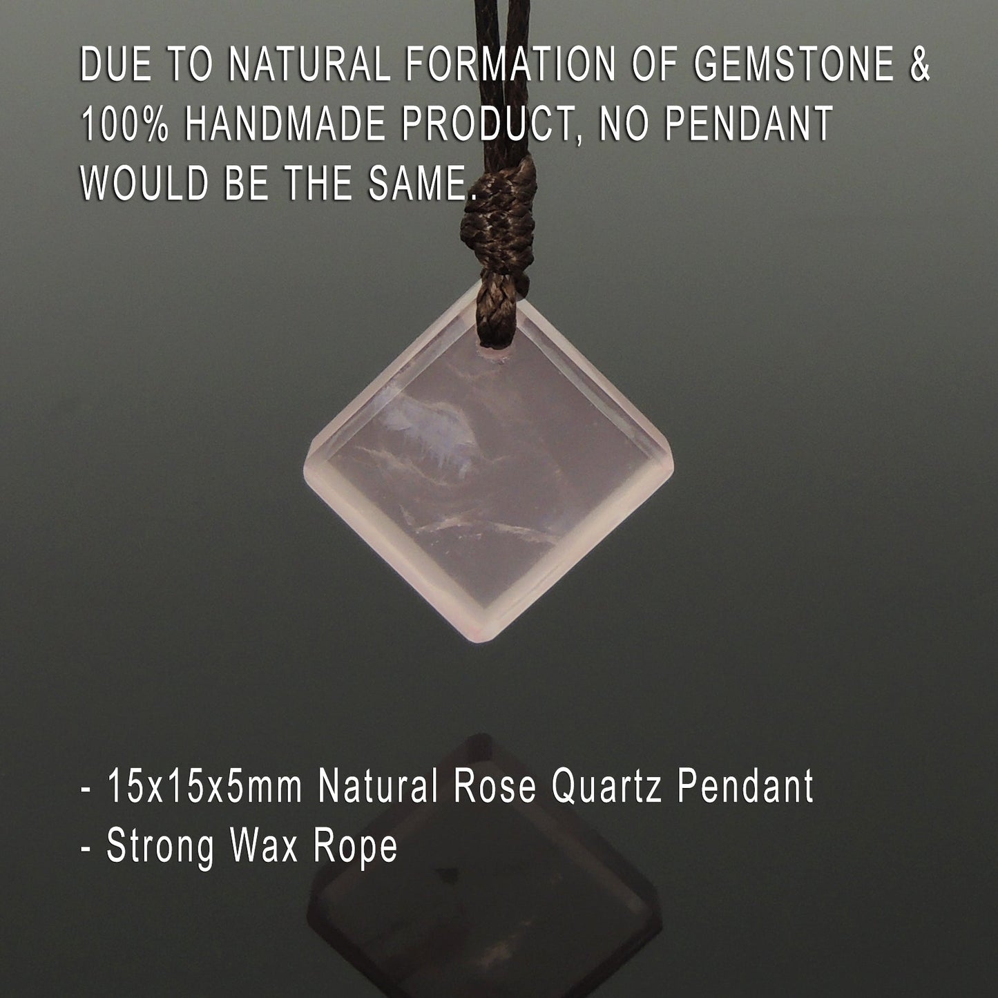 Rose Quartz Diamond Shape Pendant Necklace | Heart Chakra Healing | Best Handmade Christmas Gift For Women | Jewelry Adjustable Rope