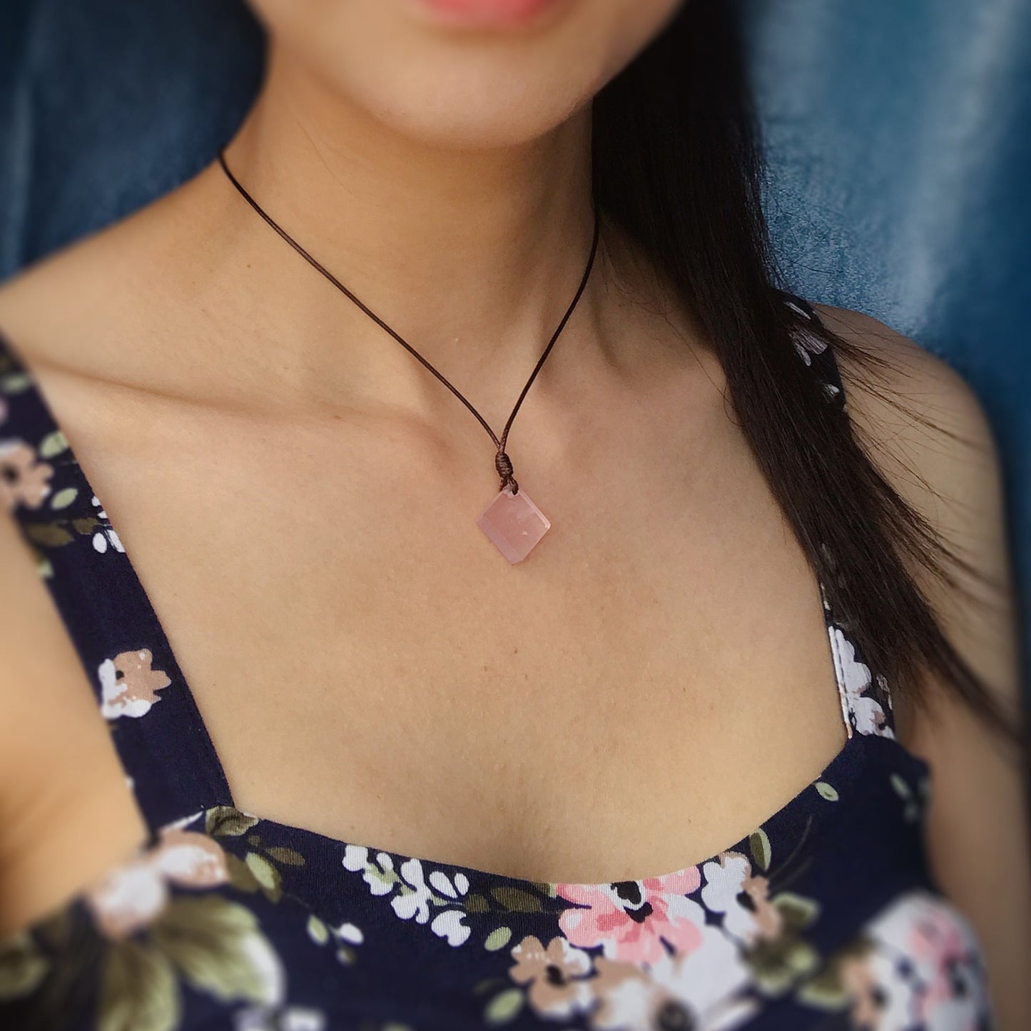 Rose Quartz Diamond Shape Pendant Necklace | Heart Chakra Healing | Best Handmade Christmas Gift For Women | Jewelry Adjustable Rope