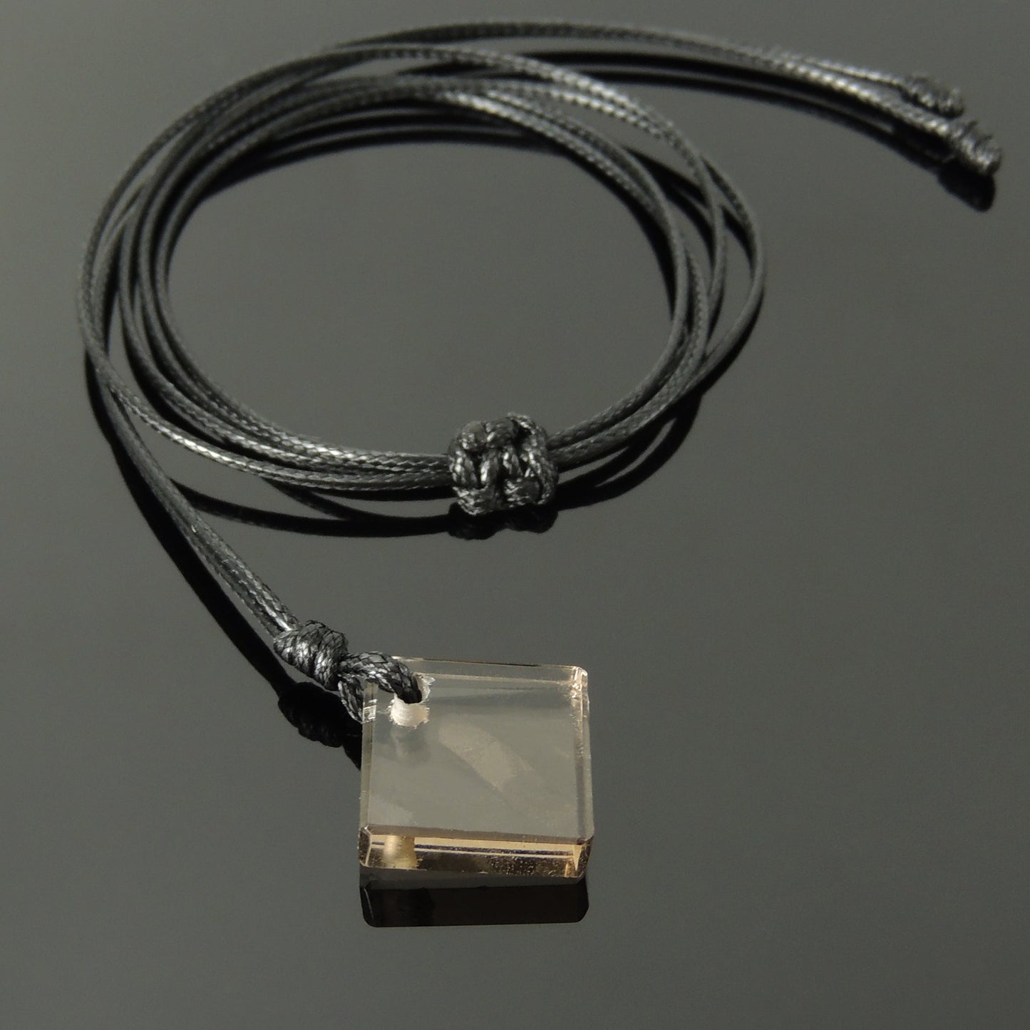 Smoky Quartz Diamond Shape Pendant Necklace | Root Chakra Healing | Best Handmade Gift For Men Women | Jewelry Adjustable Rope